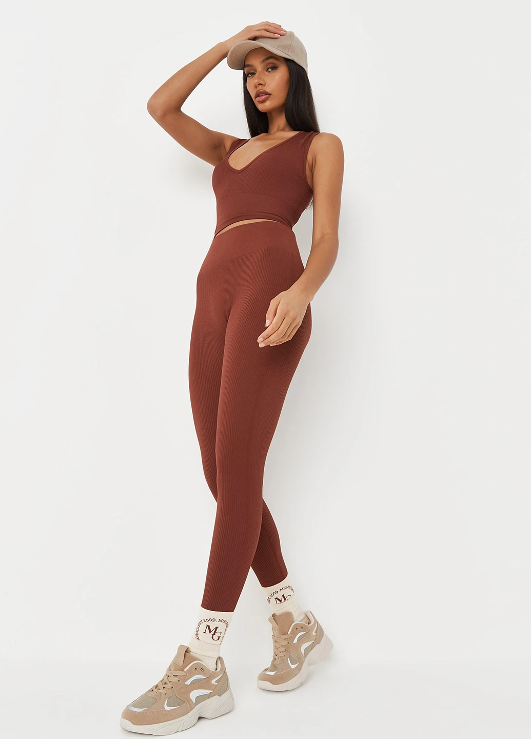 Коричневые демисезонные леггинсы Missguided