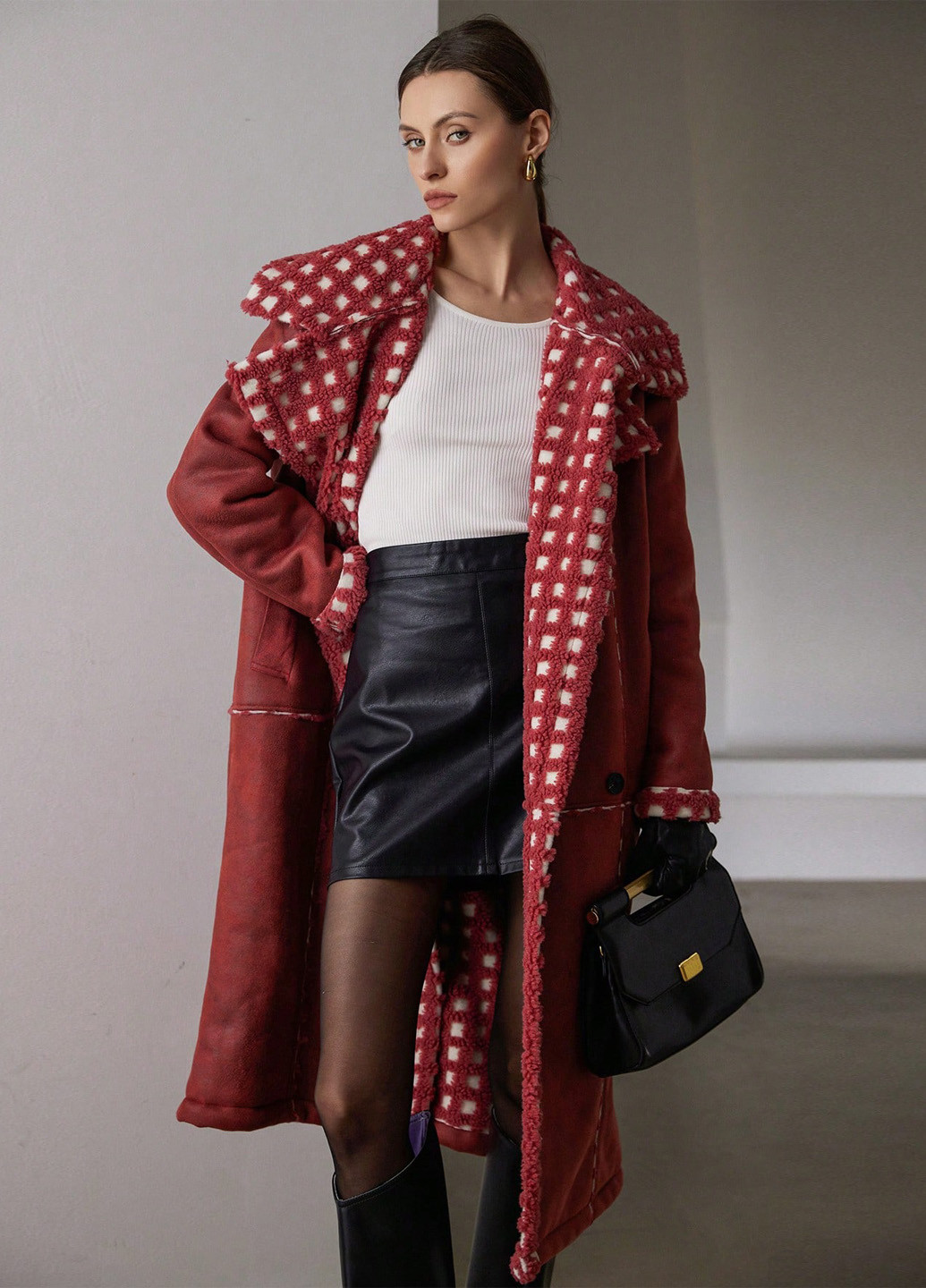 Комбіноване зимнє Пальто двобортне SHEIN