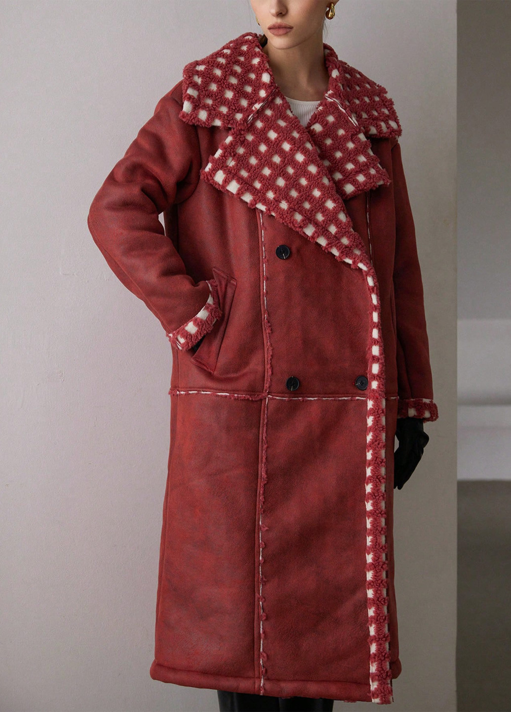 Комбіноване зимнє Пальто двобортне SHEIN