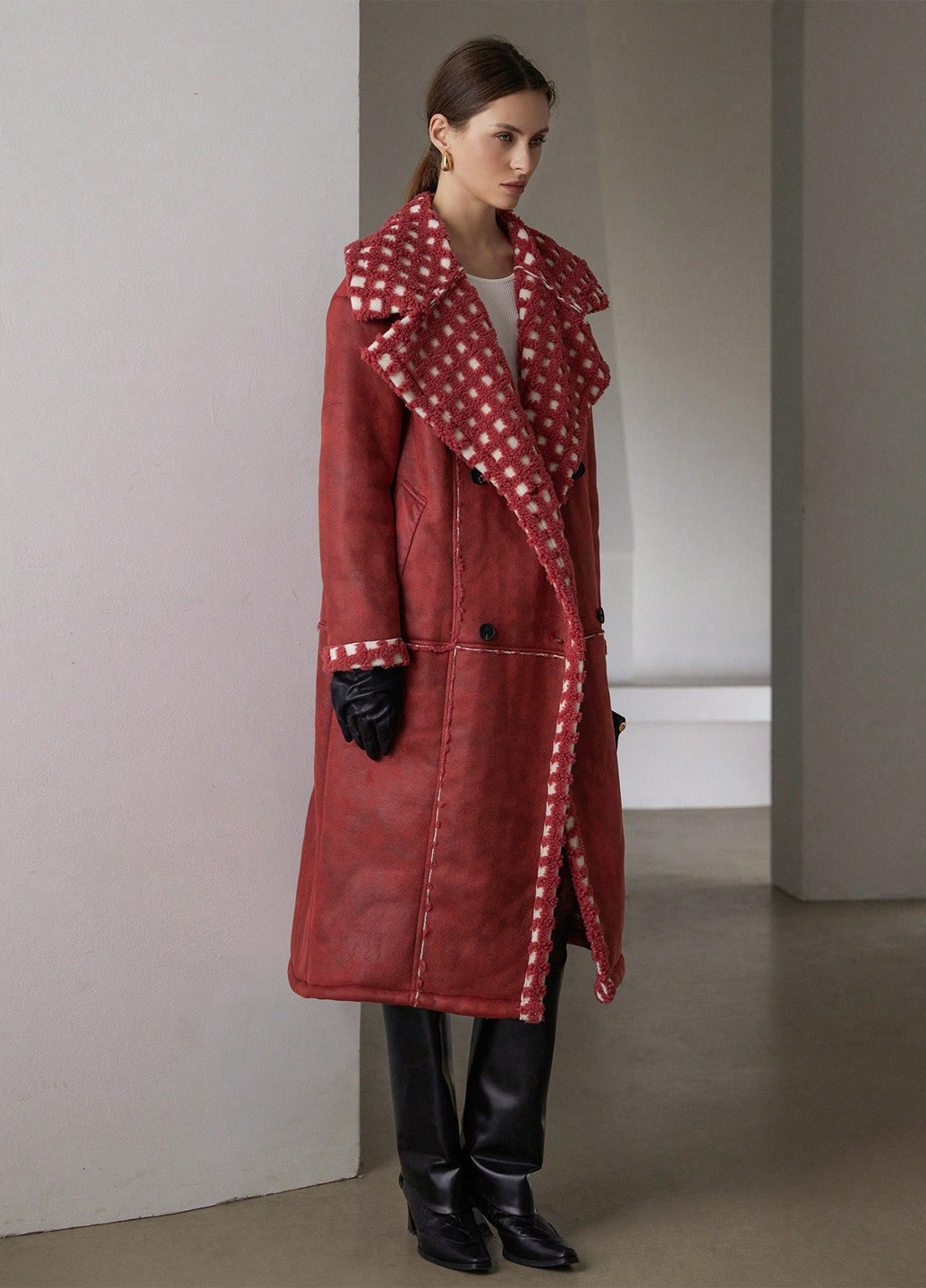 Комбіноване зимнє Пальто двобортне SHEIN