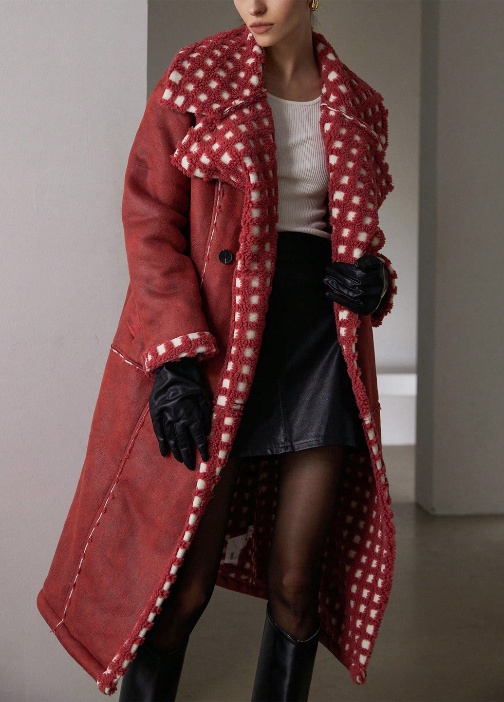 Комбіноване зимнє Пальто двобортне SHEIN