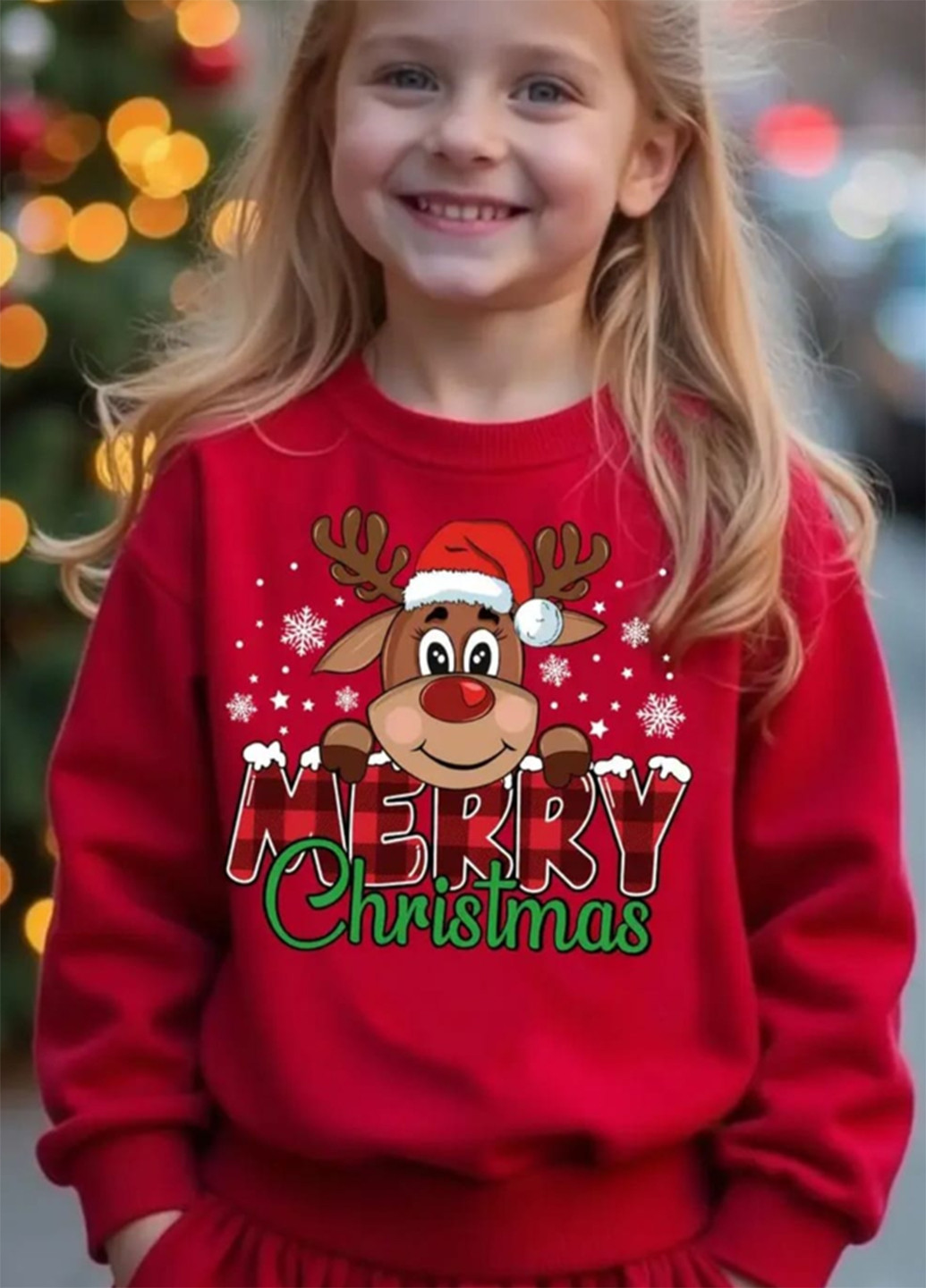 SHEIN світшот новорічний червоний кежуал поліестер