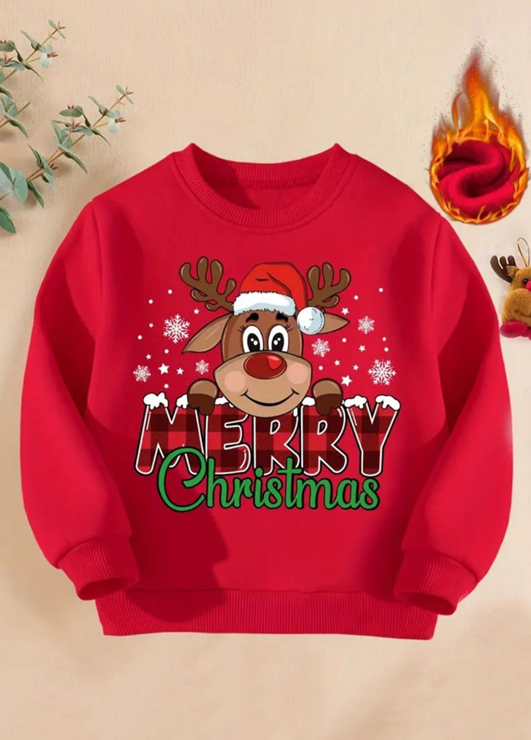 SHEIN світшот новорічний червоний кежуал поліестер