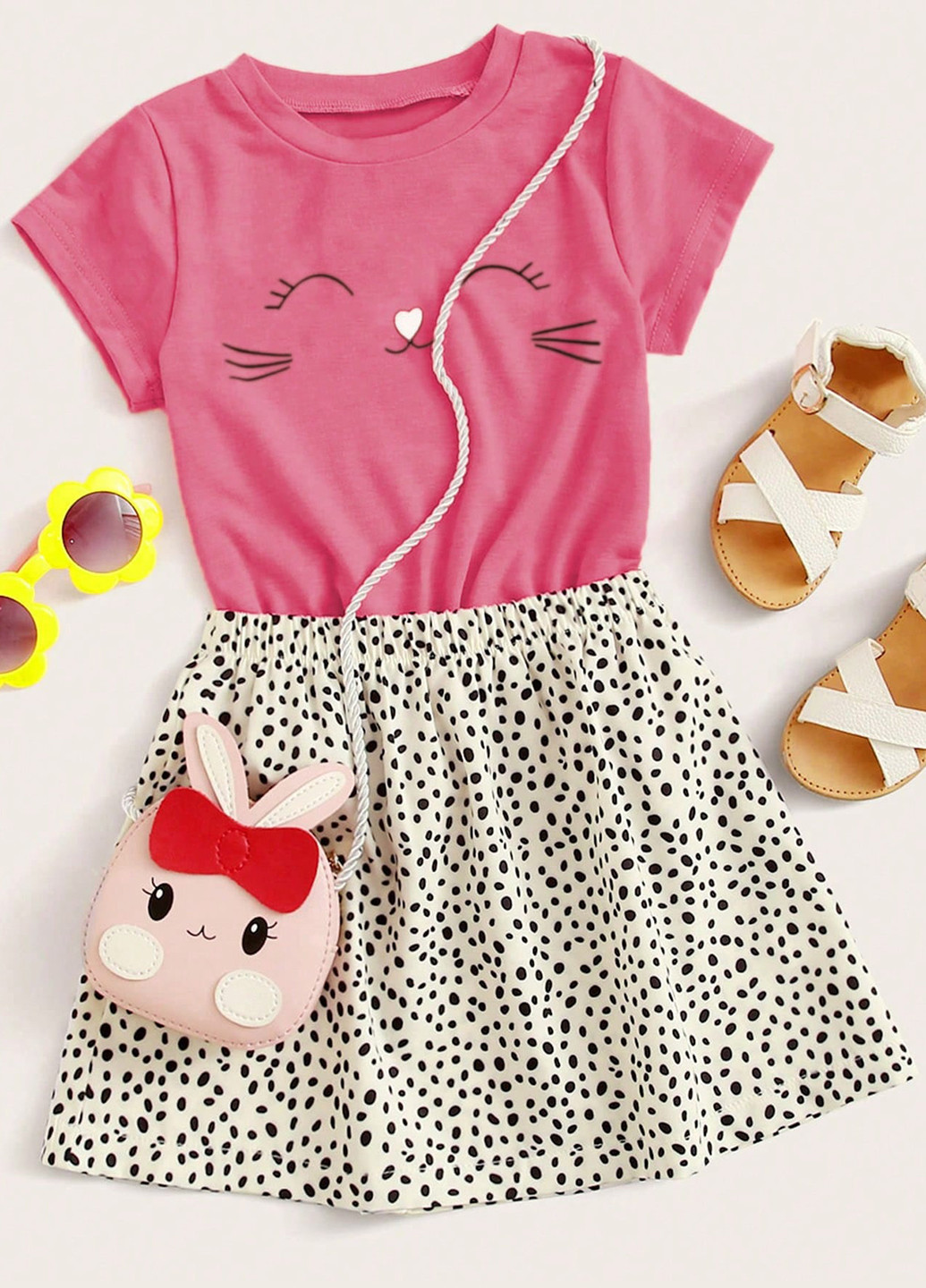 Фуксиновый летний комплект (футболка, юбка) SHEIN