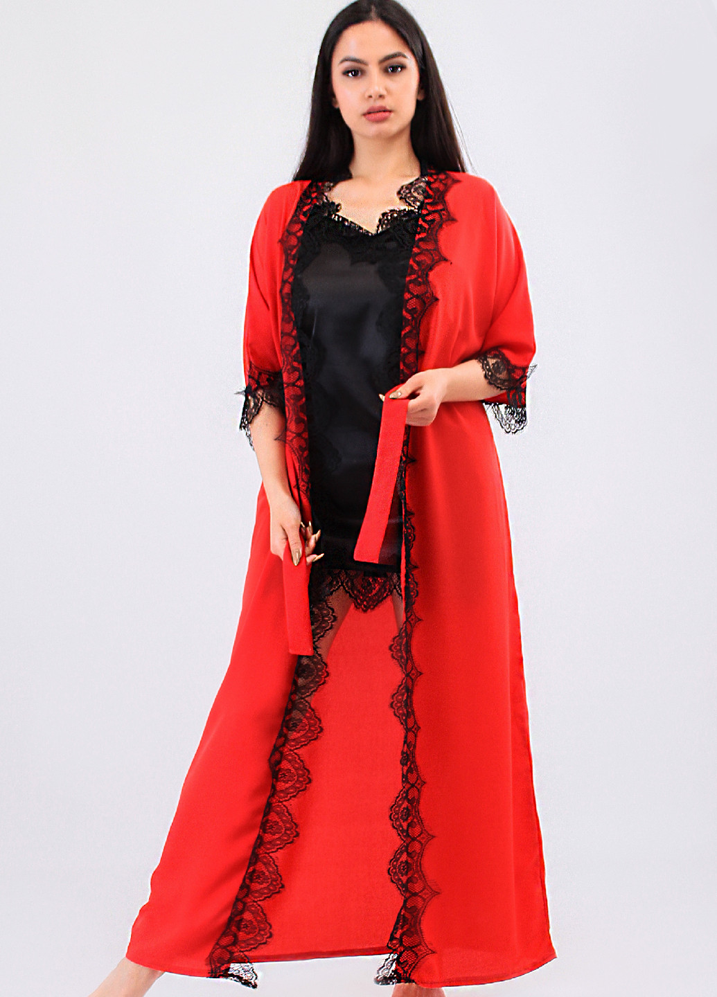 Красный демисезонный комплект (ночная рубашка, халат) Ghazel