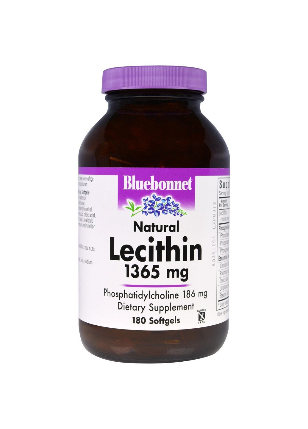 Натуральный Лецитин 1365мг,, 180 желатиновых капсул Bluebonnet Nutrition (255407697)