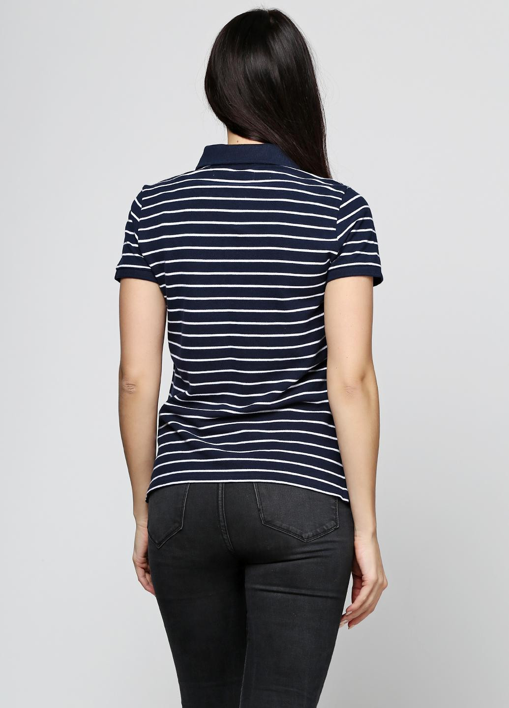 Темно-синяя женская футболка-поло Abercrombie & Fitch в полоску