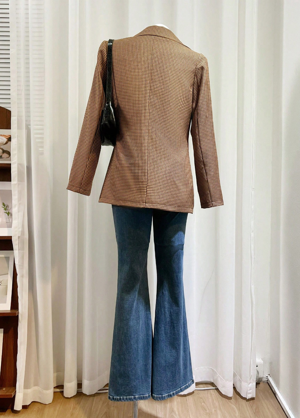 Бежевый женский пиджак SHEIN в клеточку - демисезонный