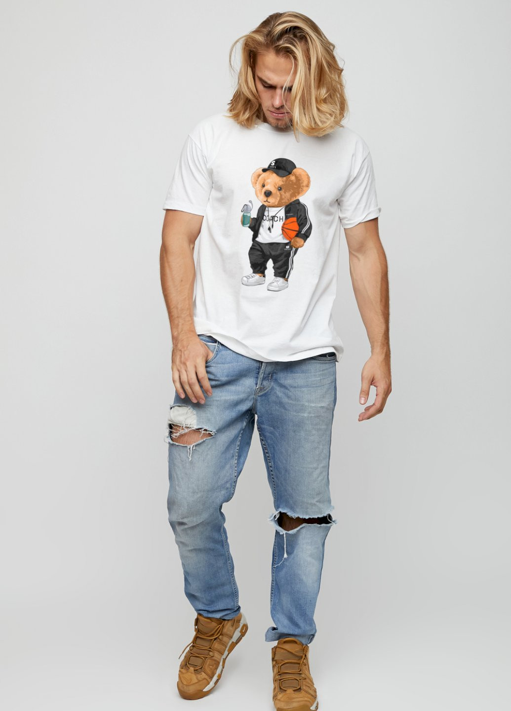 Біла футболка чоловіча basic /air print/ YAPPI