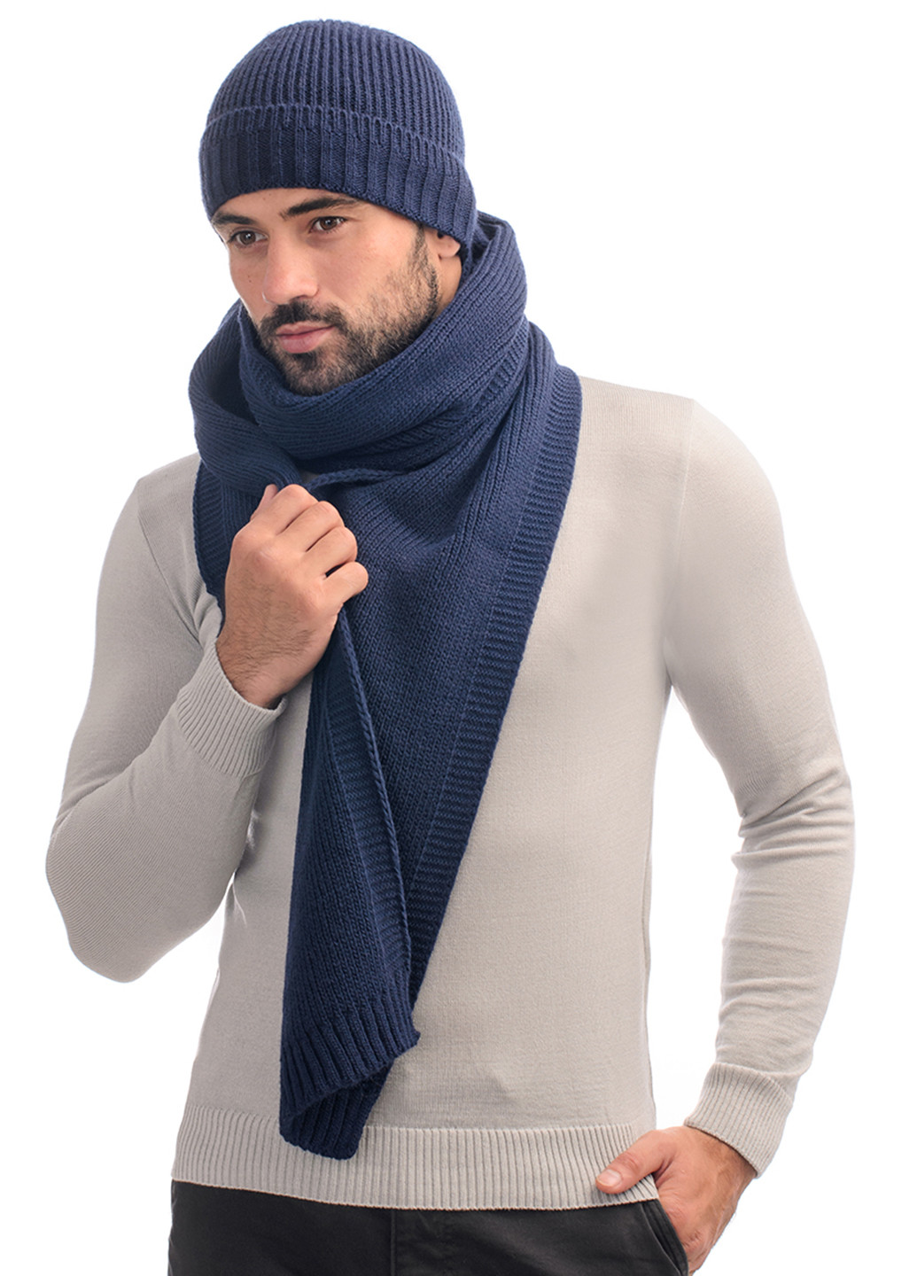 Темно-синий зимний комплект (шапка, шарф) SVTR
