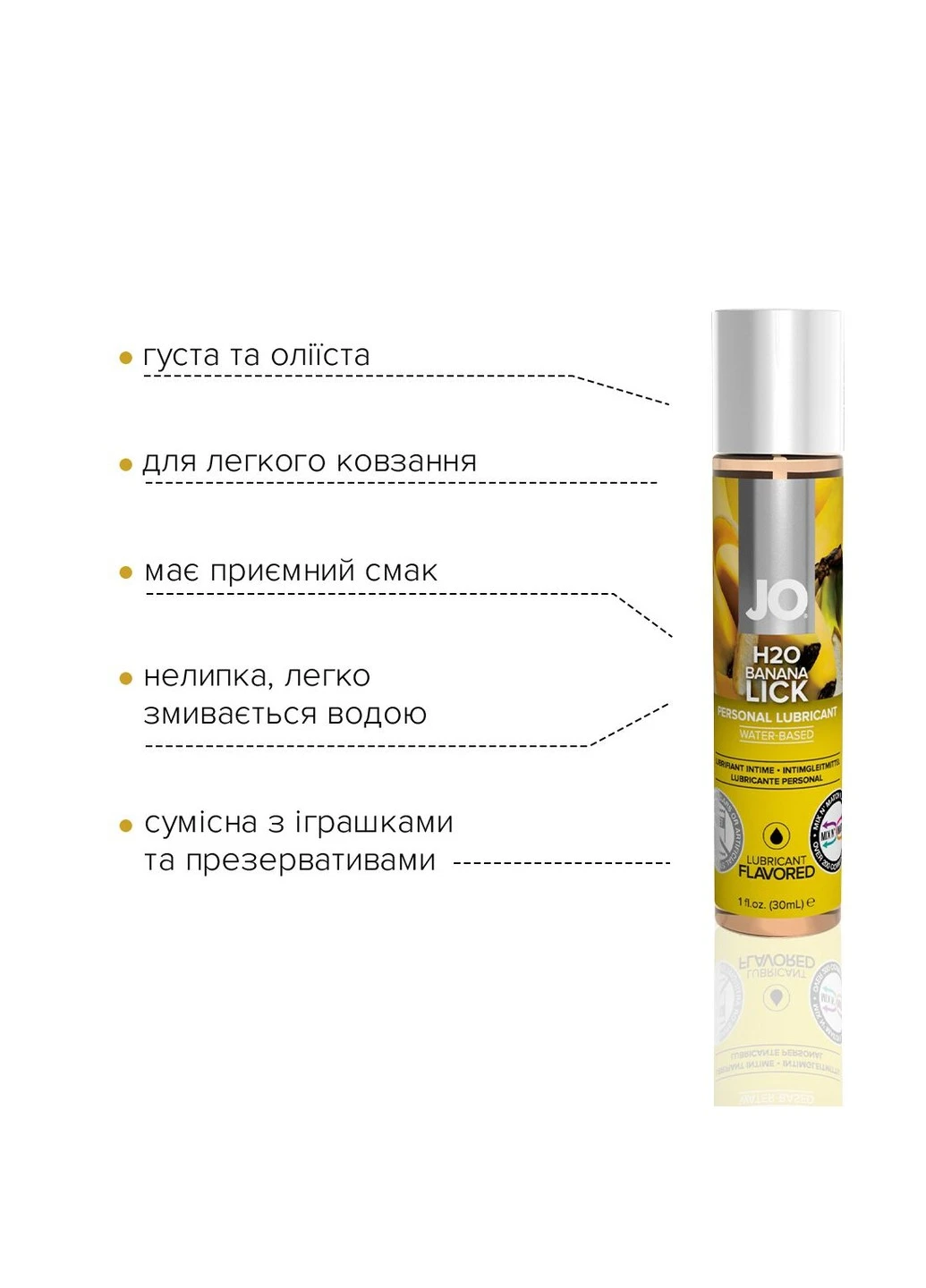 Смазка на водной основе H2O - Banana Lick (30 мл) без сахара, растительный глицерин System JO (255073436)