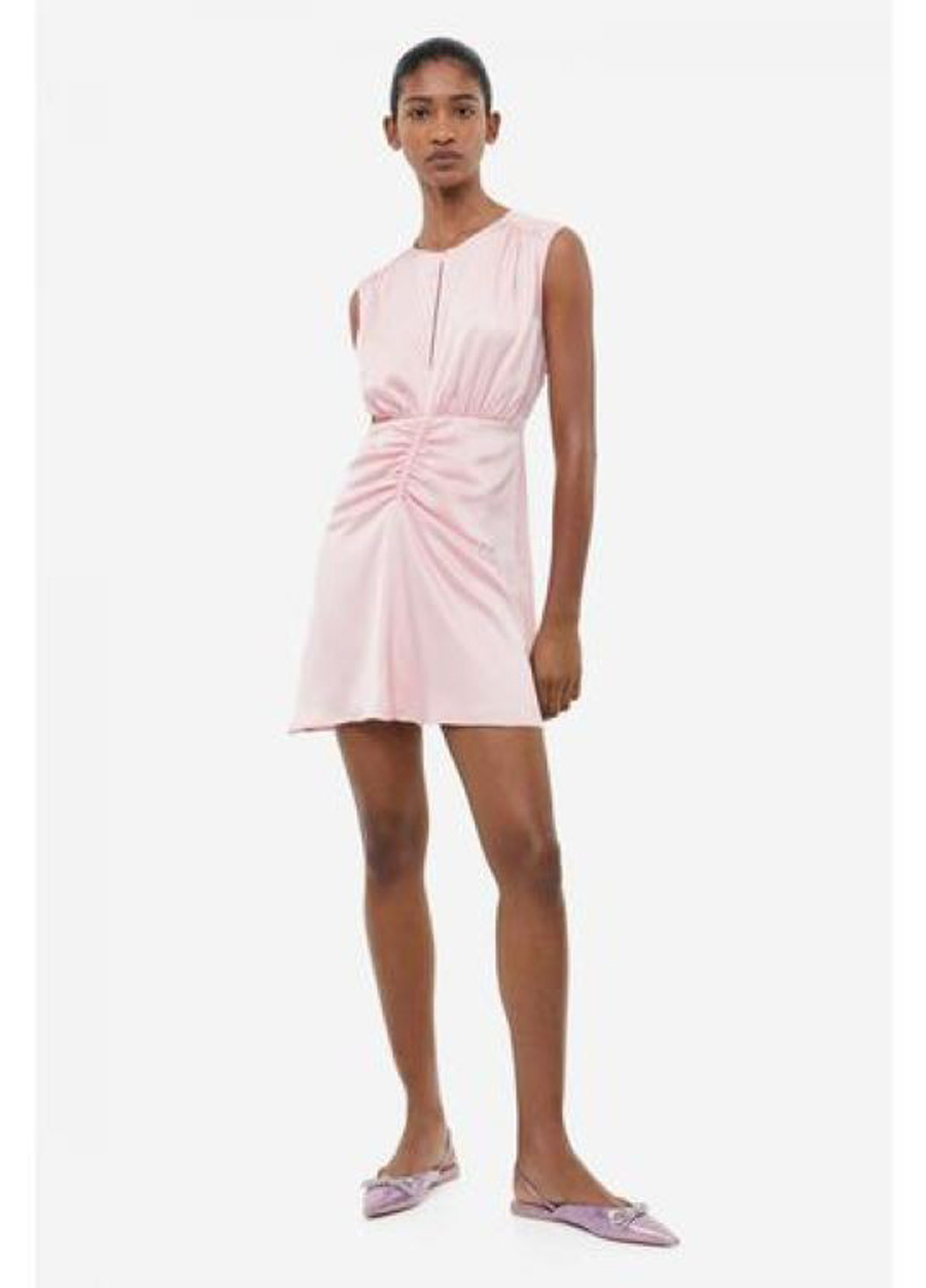 Светло-розовое коктейльное, вечернее платье H&M однотонное