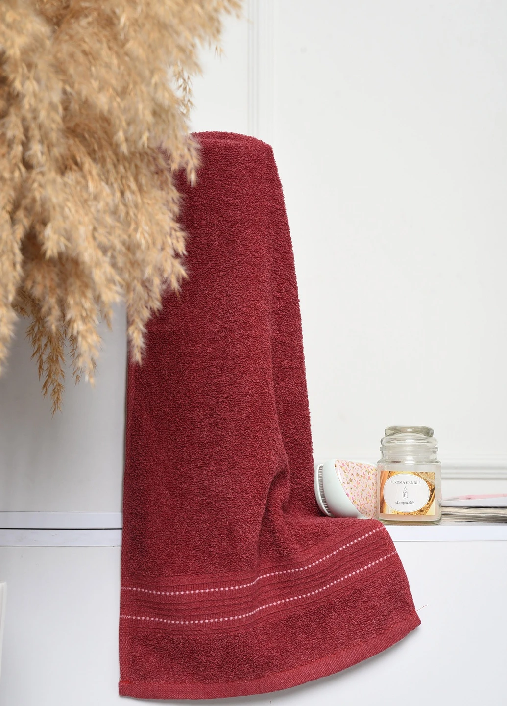 Полотенце кухонное махровое бордового цвета Let's Shop однотонный бордовый
