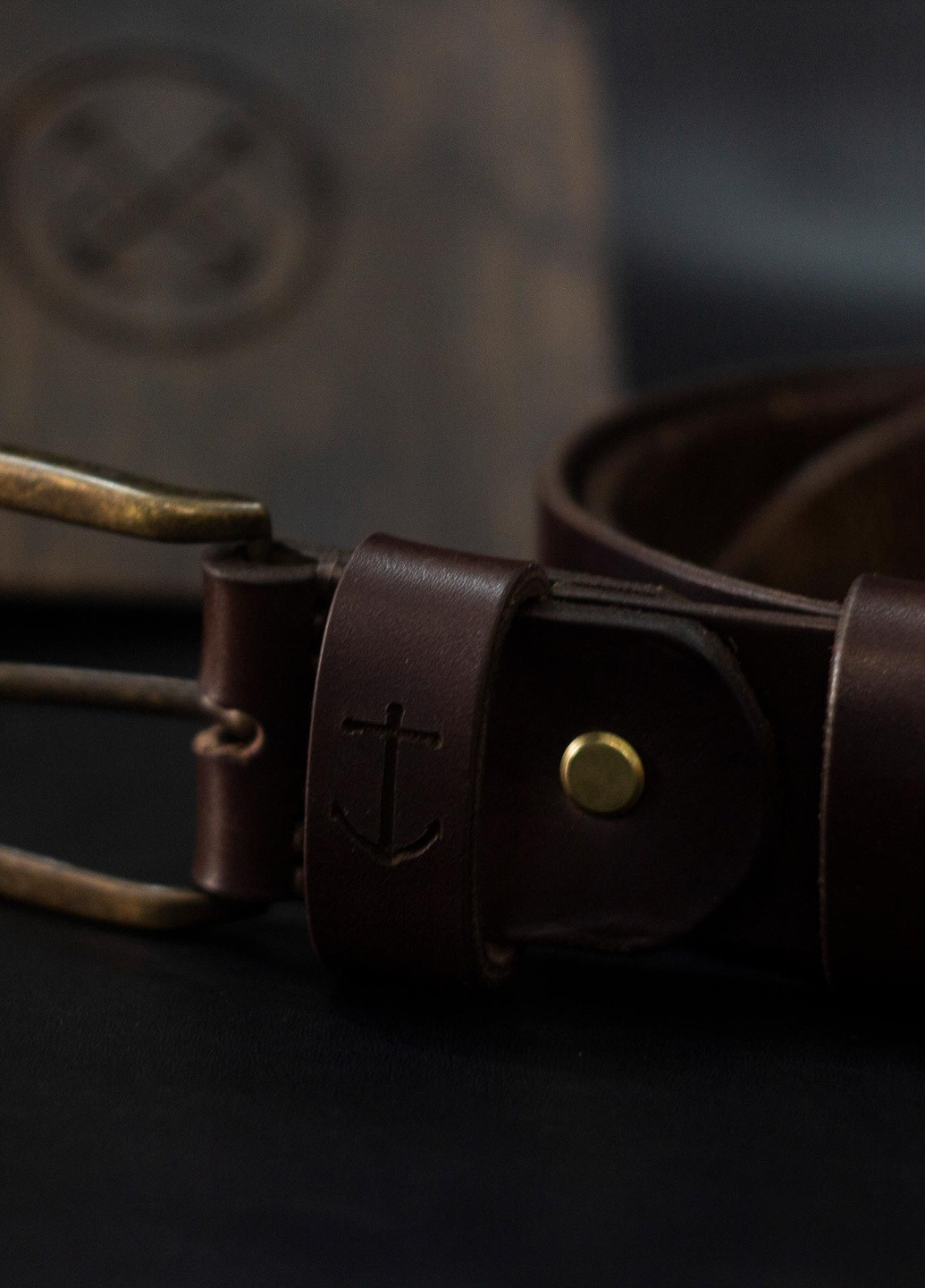 Ремінь чоловічий шкіряний з натуральної італійської шкіри в дерев’яній подарунковій коробочці - Коричневий Anchor Stuff oldsalt belt (241801895)