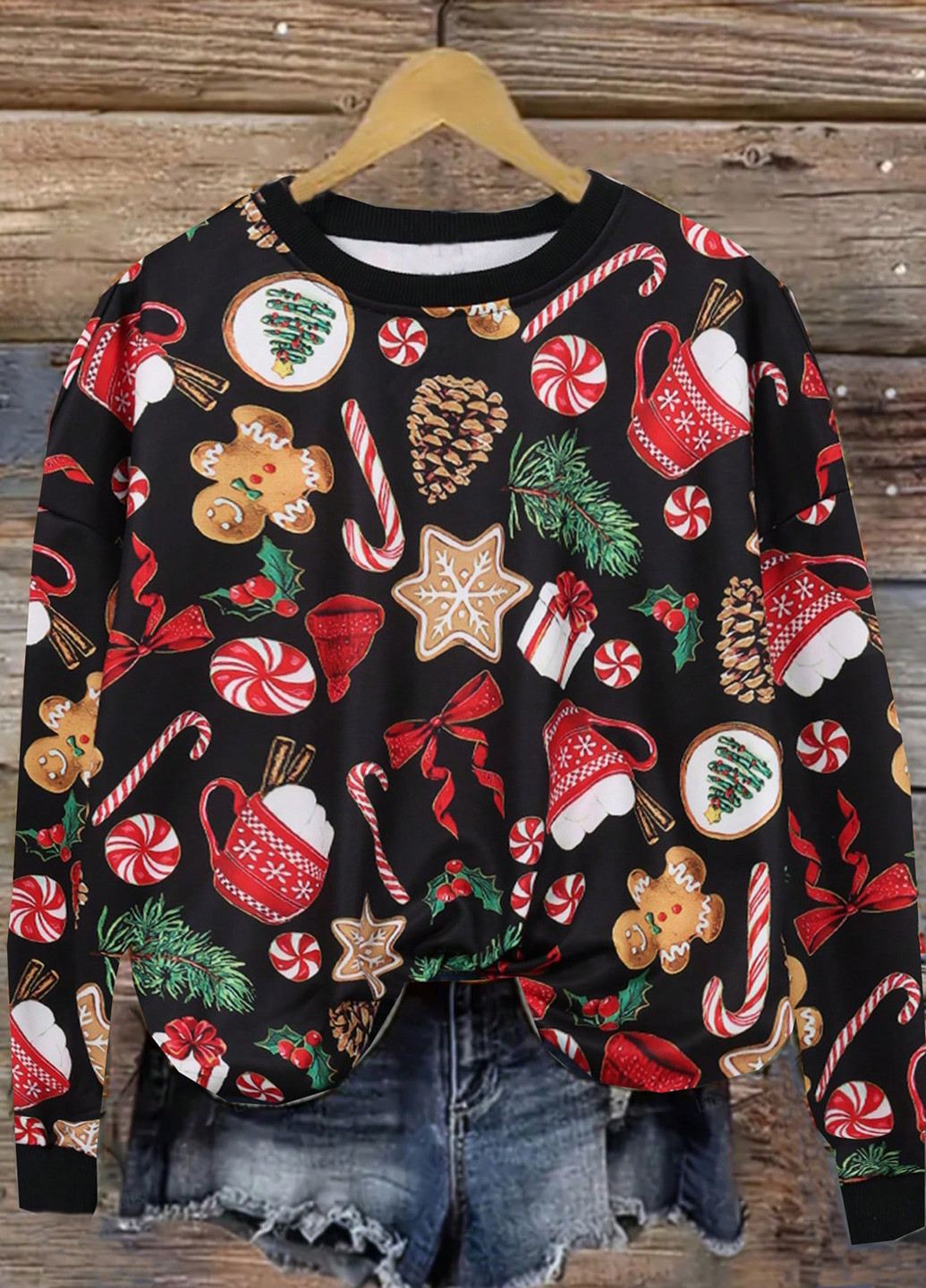 Чорний світшот SHEIN новорічний без декору (365682841)