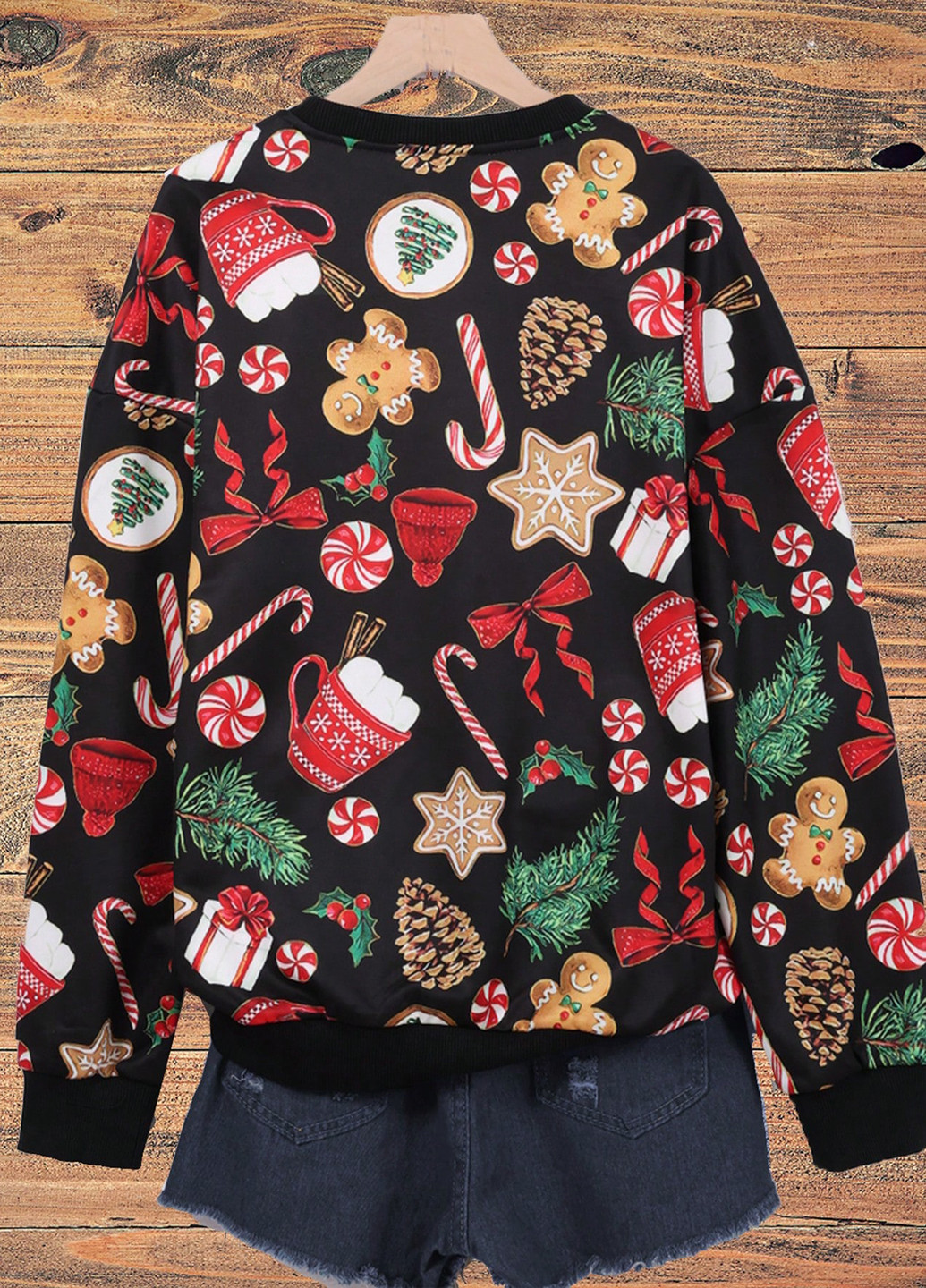 Чорний світшот SHEIN новорічний без декору (365682841)