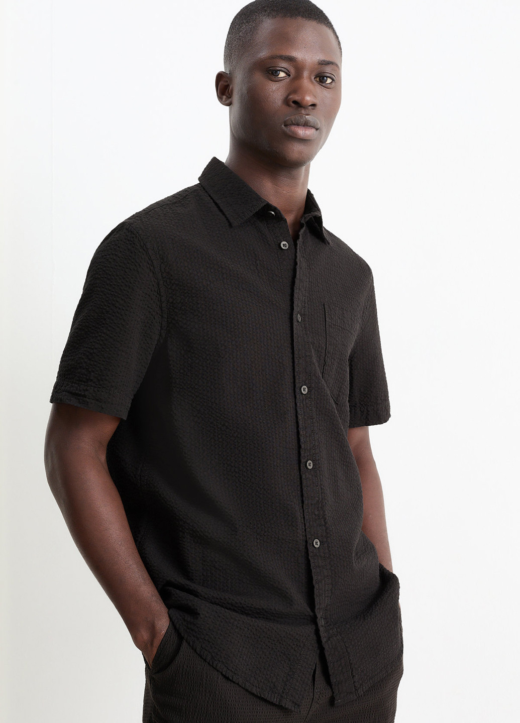 Черная кэжуал рубашка однотонная C&A