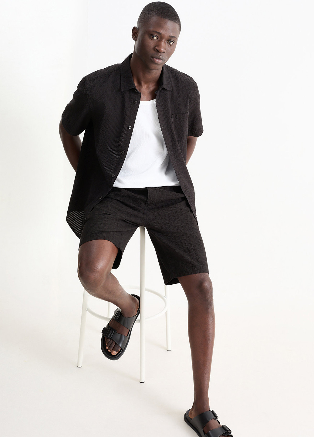 Черная кэжуал рубашка однотонная C&A