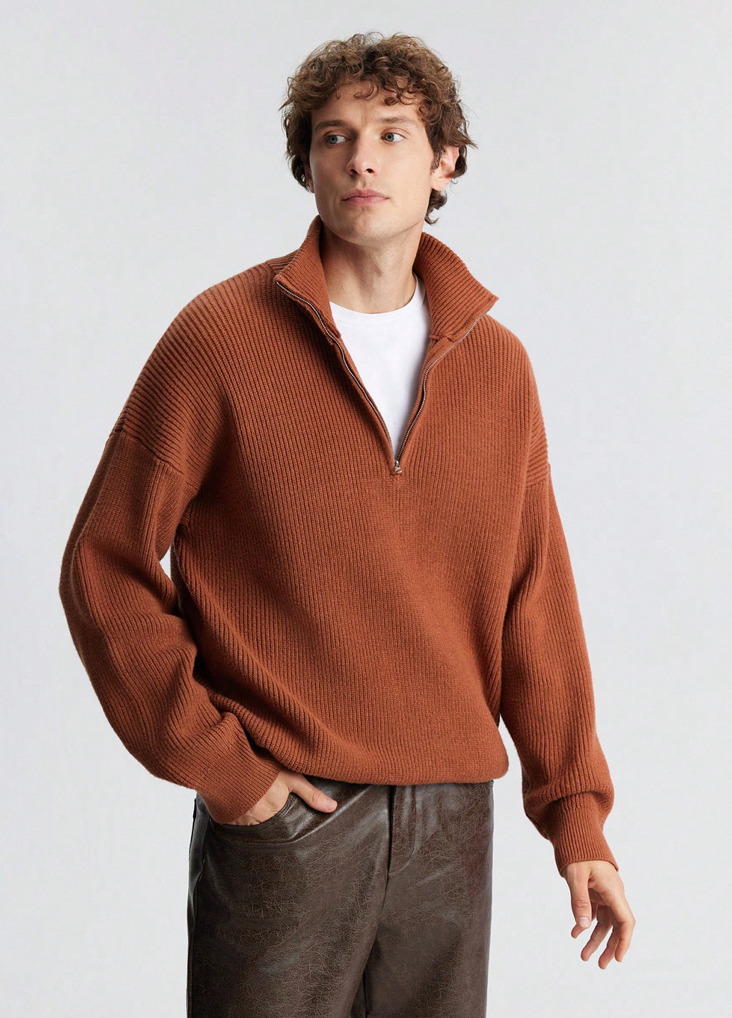 Терракотовый зимний свитер SHEIN