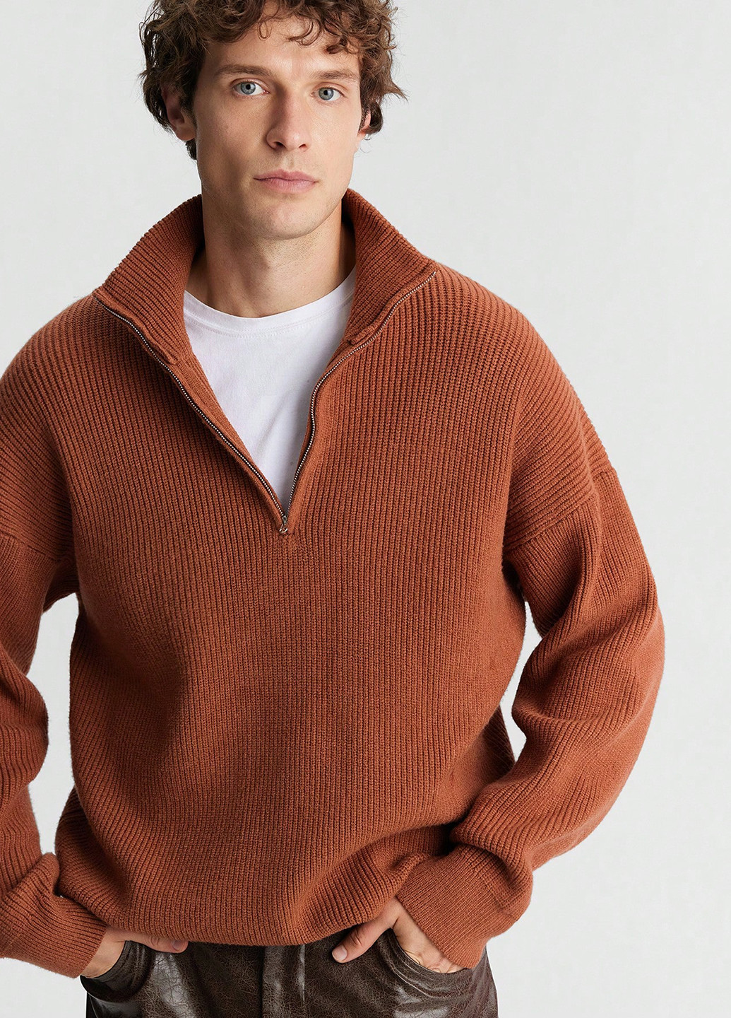 Терракотовый зимний свитер SHEIN
