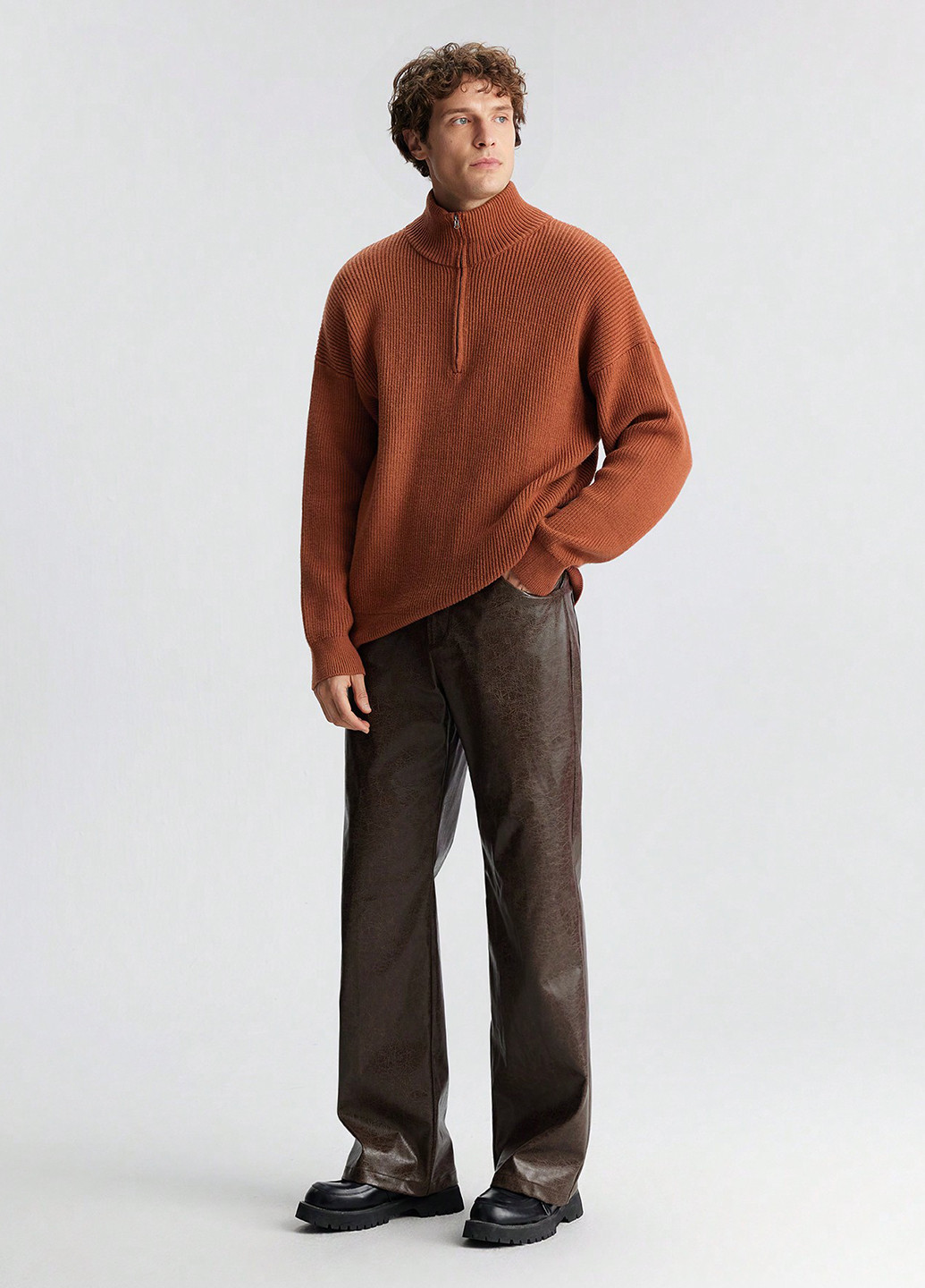 Терракотовый зимний свитер SHEIN