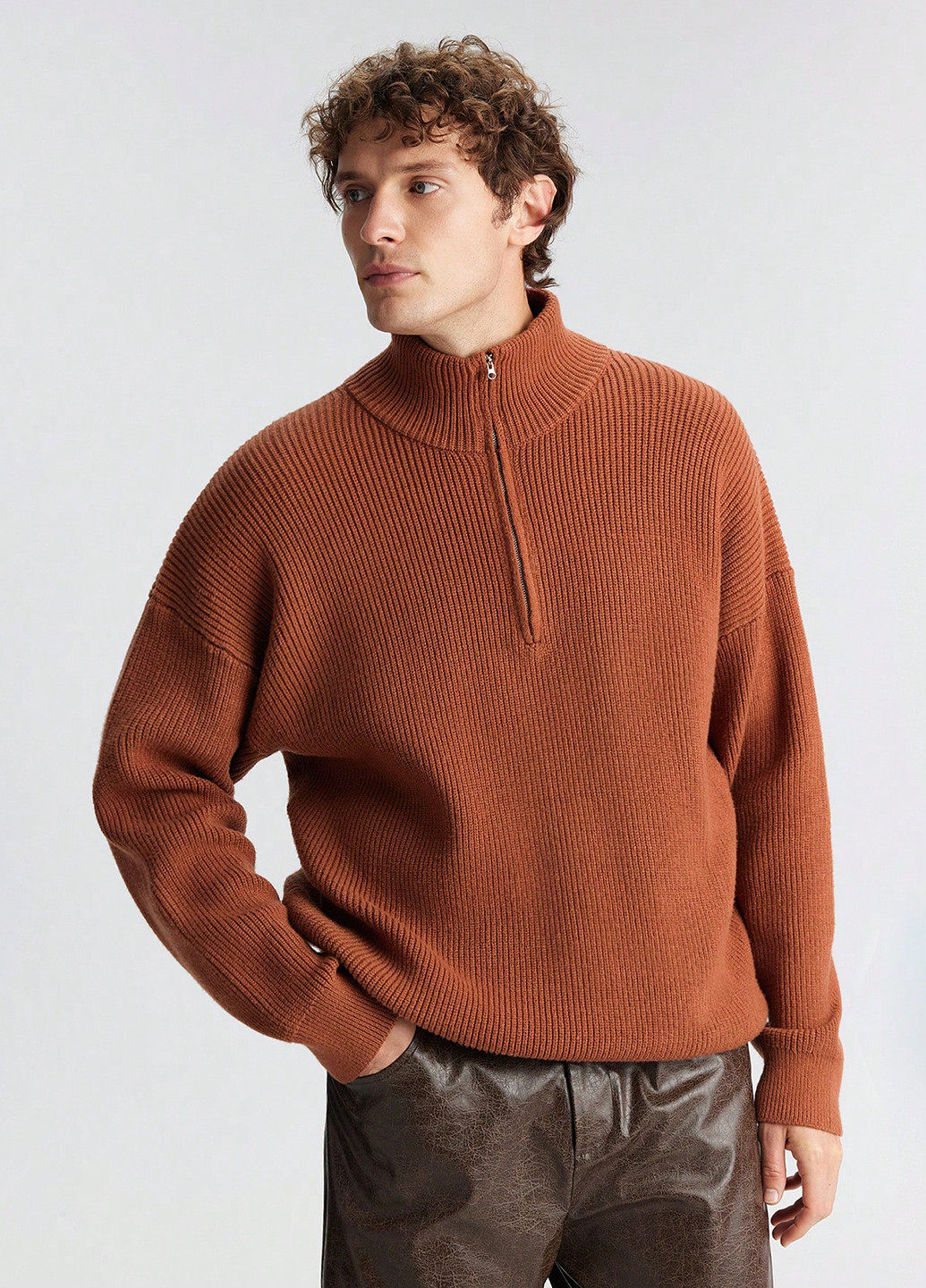 Терракотовый зимний свитер SHEIN