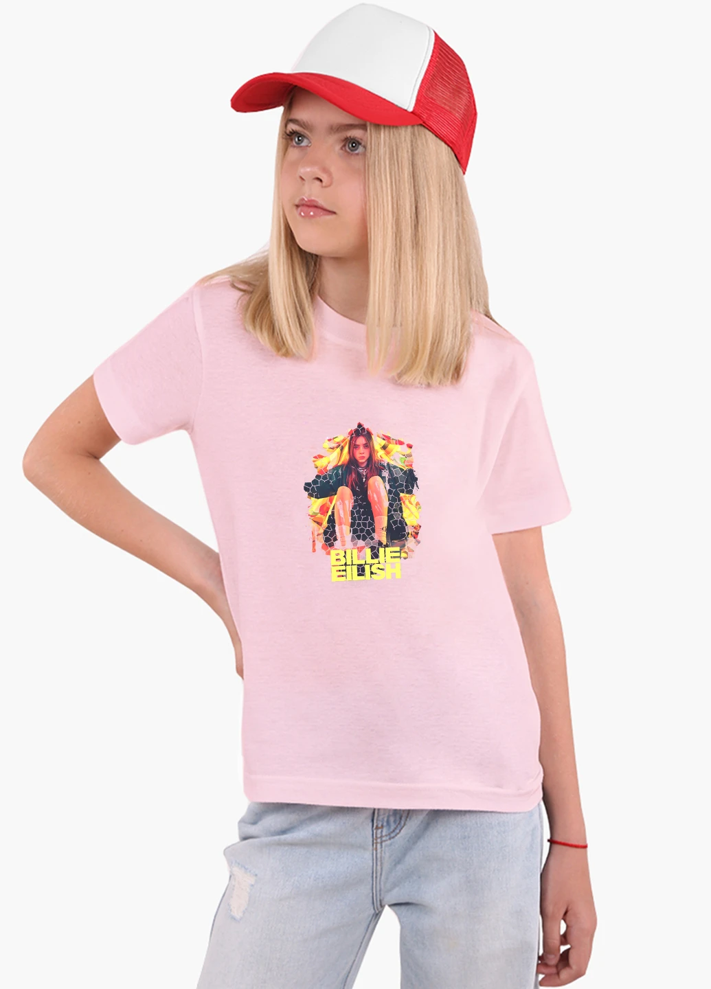 Рожева демісезонна футболка дитяча біллі айлиш (billie eilish) (9224-1212) MobiPrint