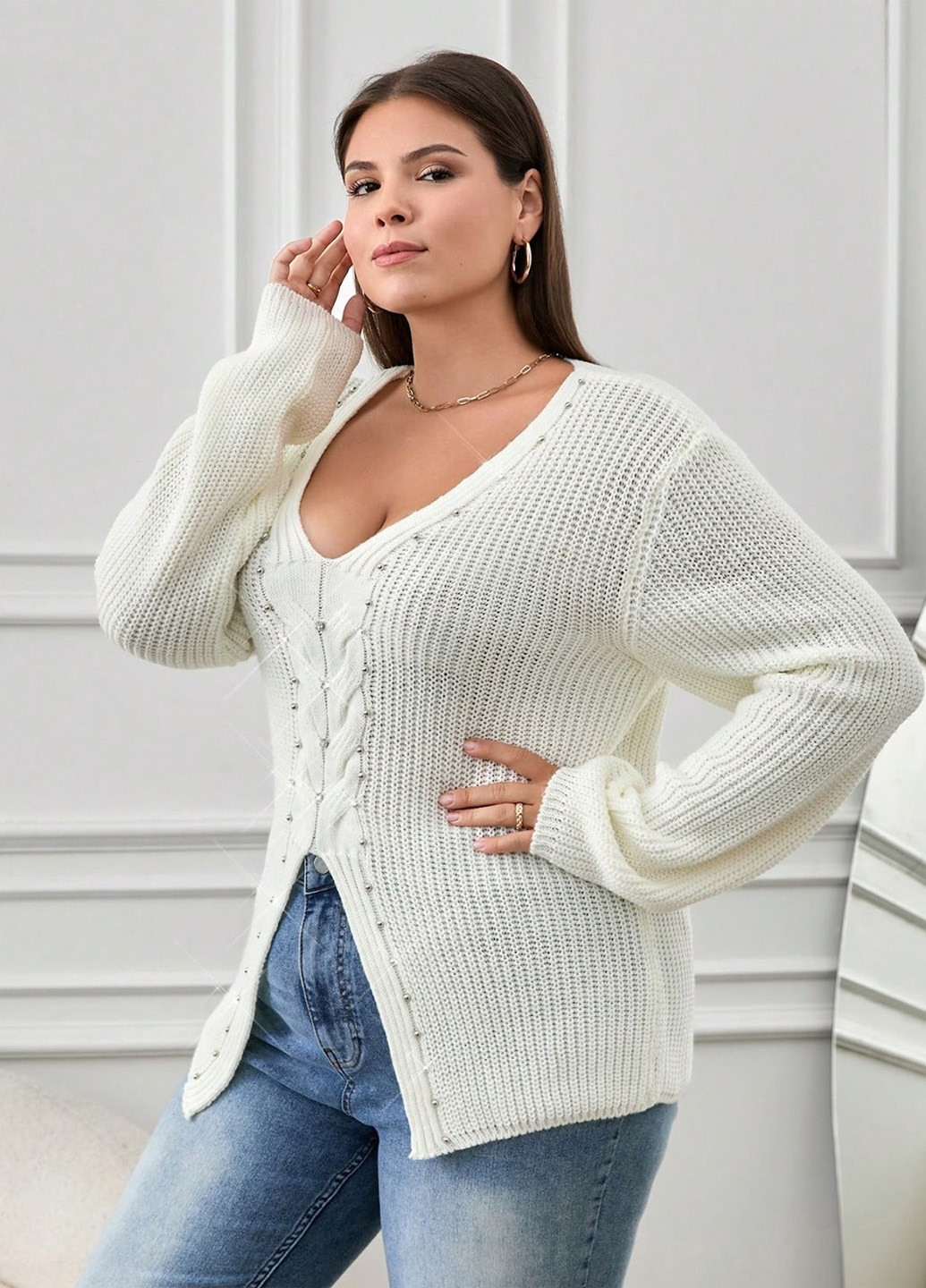 Белый демисезонный пуловер пуловер SHEIN