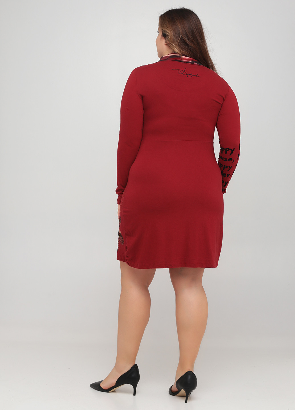Бордовое кэжуал платье Desigual с надписью