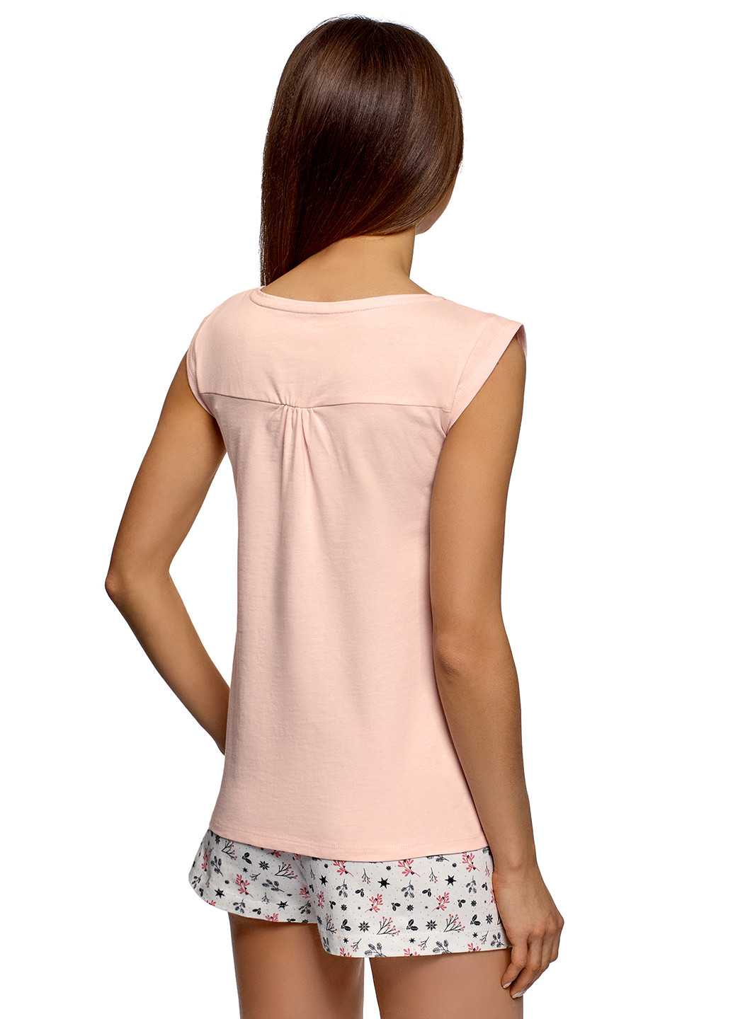 Розовая всесезон пижама (футболка, шорты) Oodji