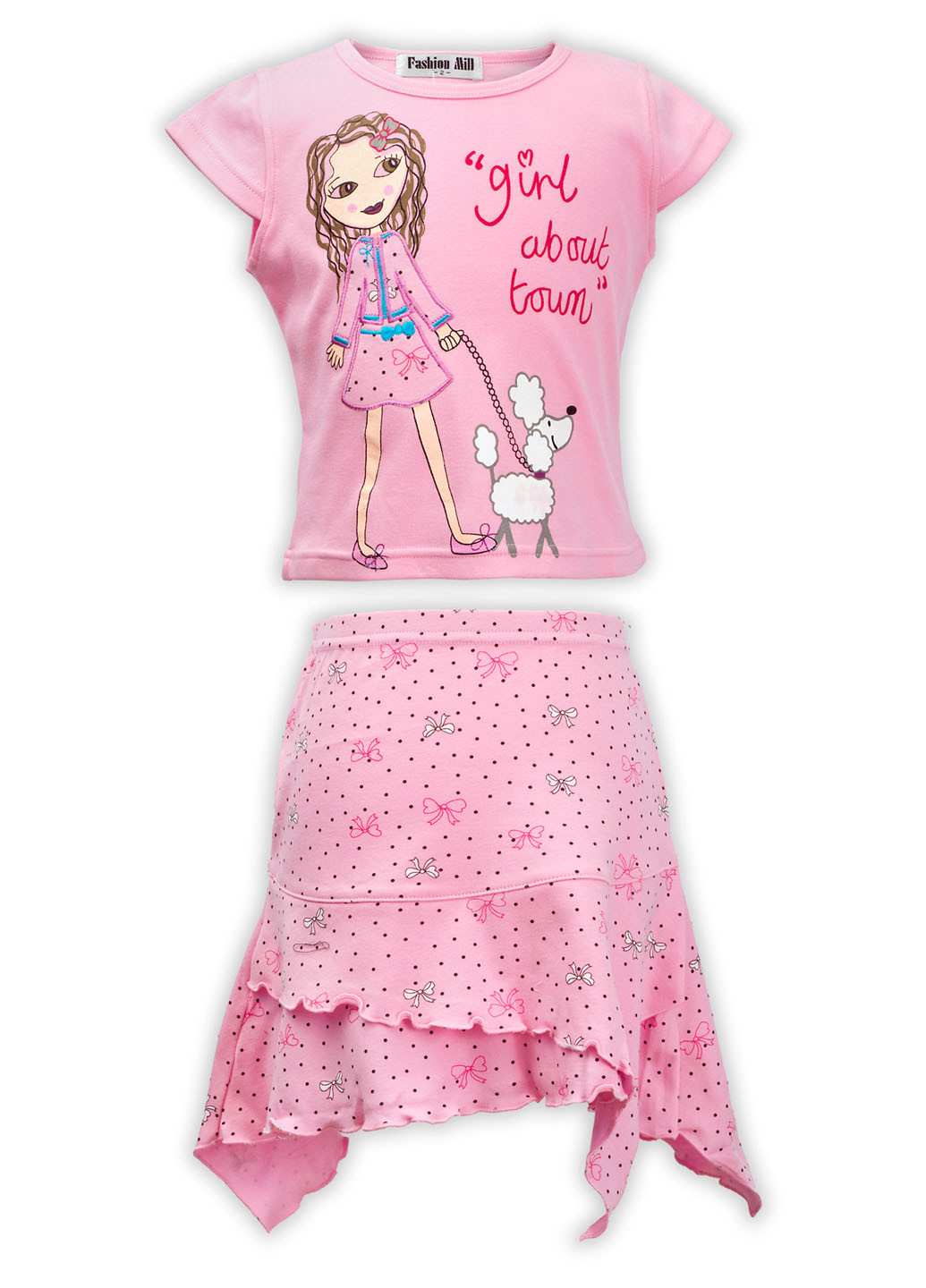 Розовый летний костюм (футболка, юбка) юбочный Fashion Children