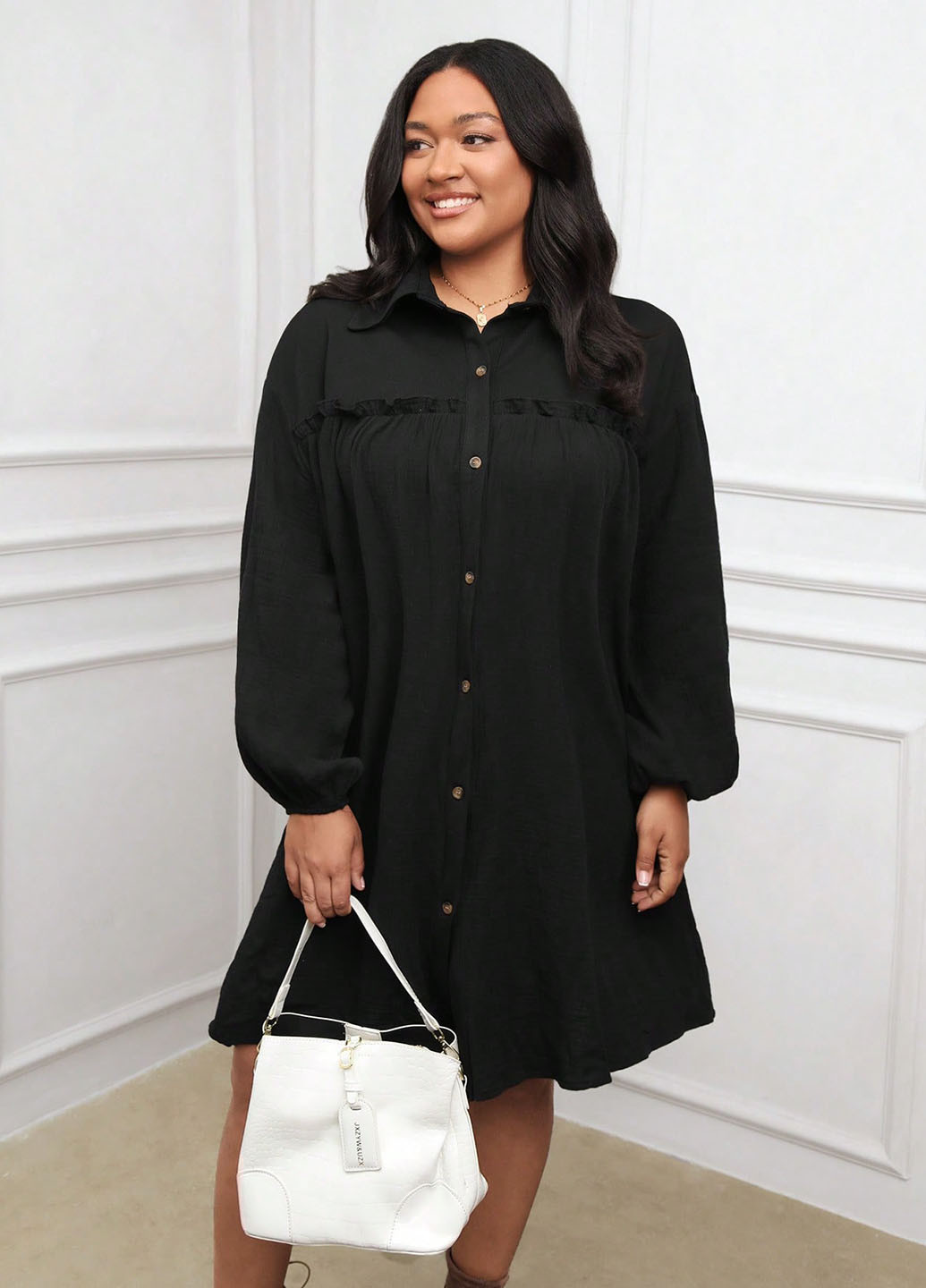 Черное кэжуал платье рубашка SHEIN однотонное