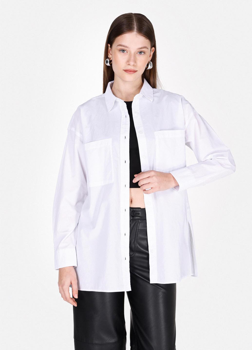 Белая классическая, кэжуал рубашка однотонная Colin's