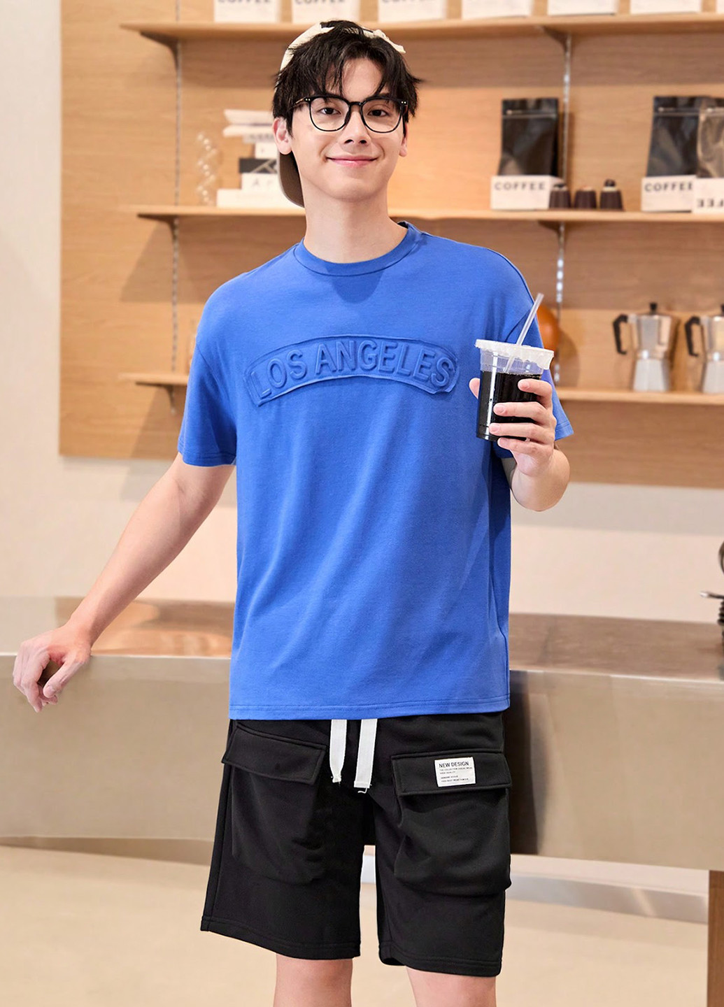 Синий летний комплект (футболка, шорты) SHEIN