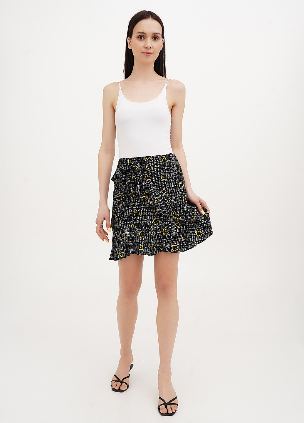 Черная кэжуал с сердечками юбка Imperial на запах