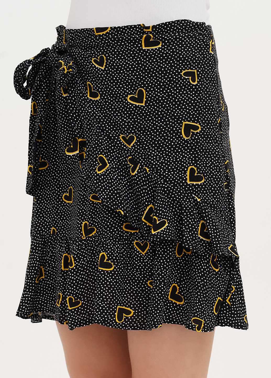 Черная кэжуал с сердечками юбка Imperial на запах
