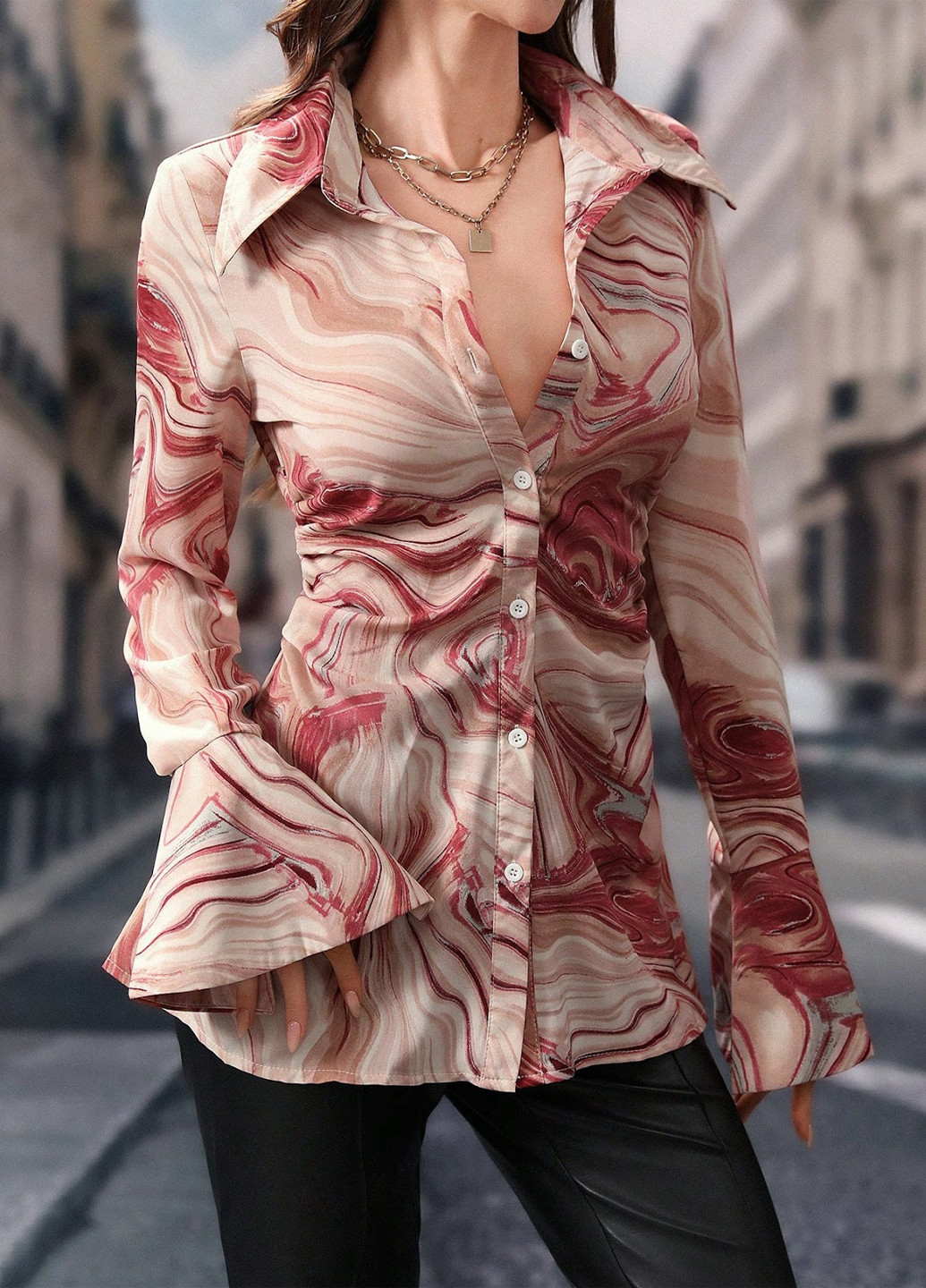 Рожево-коричнева блуза SHEIN