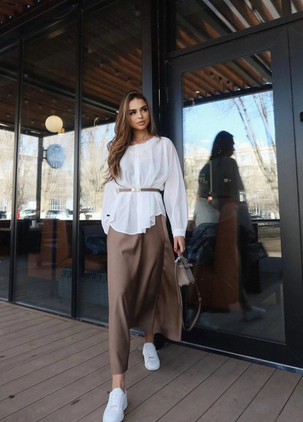Темно-бежевая кэжуал однотонная юбка Fashion а-силуэта (трапеция)