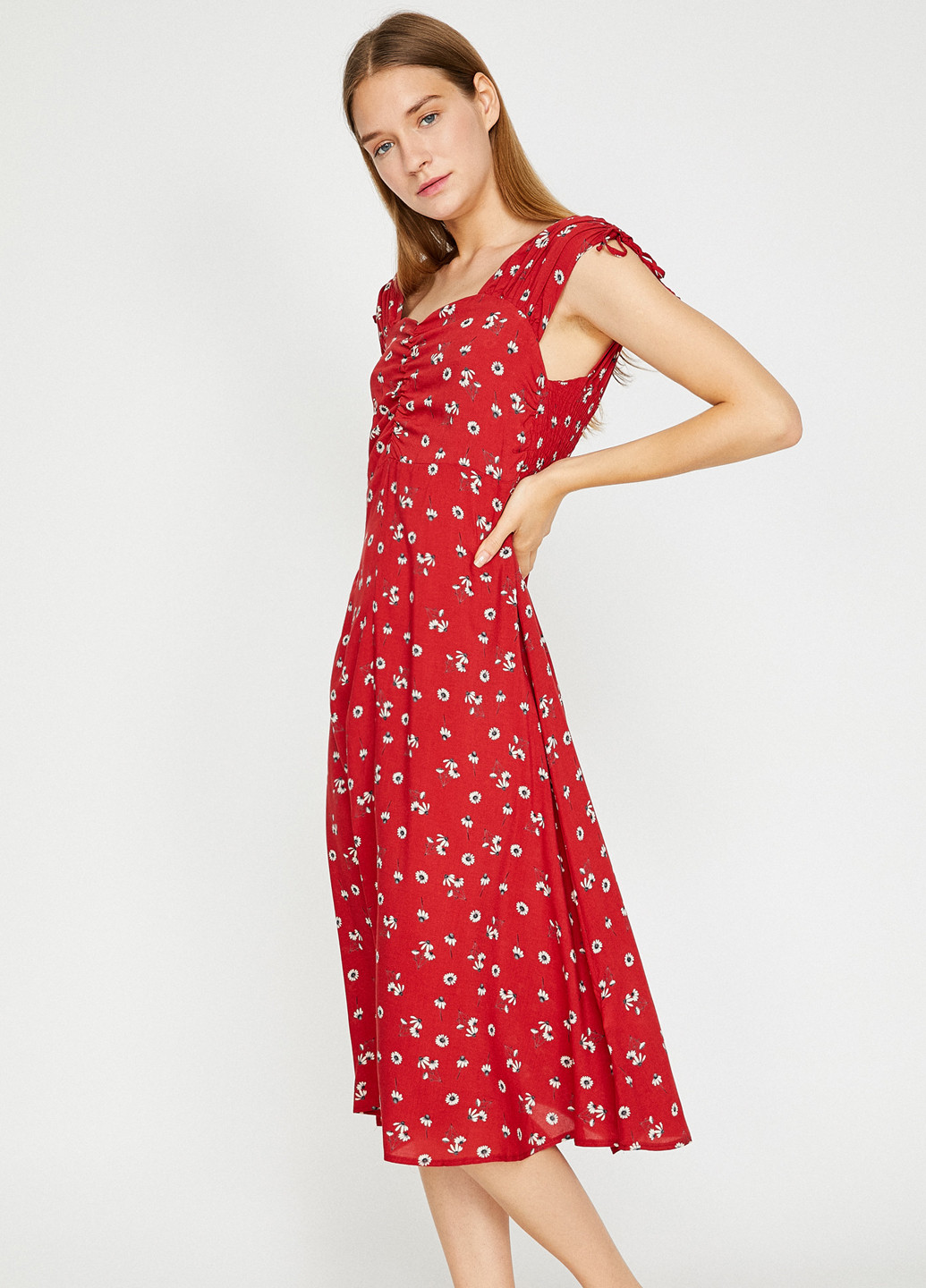 Червона кежуал сукня кльош KOTON з квітковим принтом