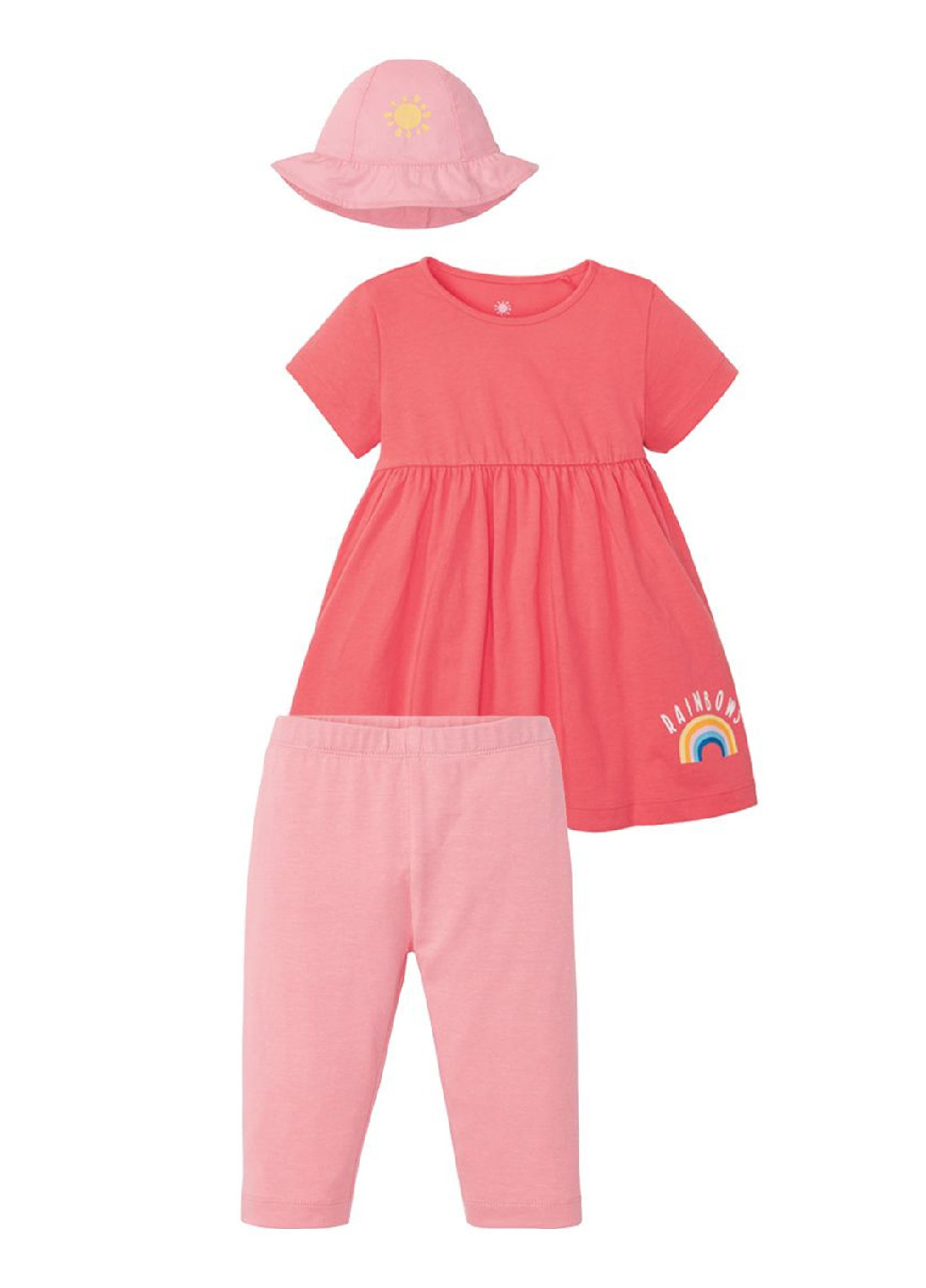 Рожевий літній костюм (сукня, капрі, панамка) Lupilu
