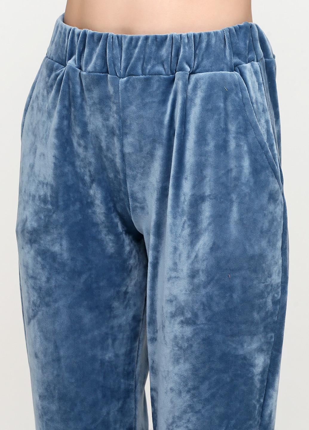 Костюм (свитшот, брюки) VL однотонный тёмно-голубой спортивный велюр, полиэстер