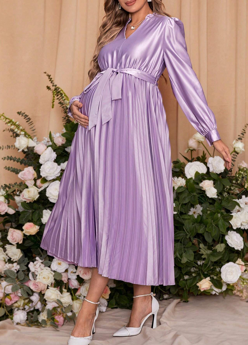 Бузкова вечірня, святковий сукня для вагітних кльош, плісована SHEIN однотонна