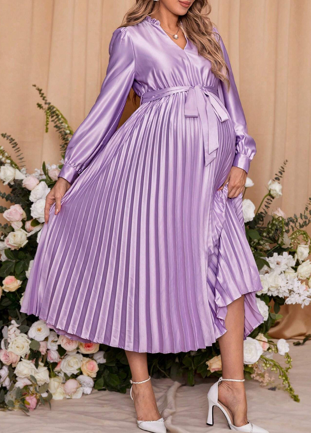 Бузкова вечірня, святковий сукня для вагітних кльош, плісована SHEIN однотонна