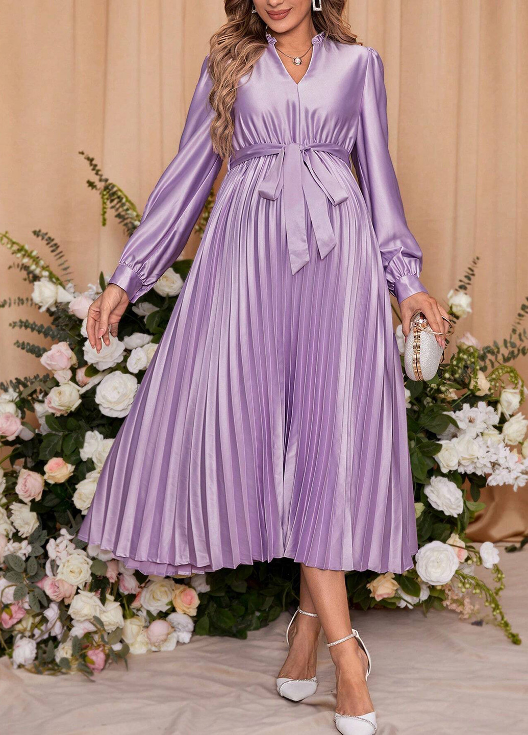 Бузкова вечірня, святковий сукня для вагітних кльош, плісована SHEIN однотонна