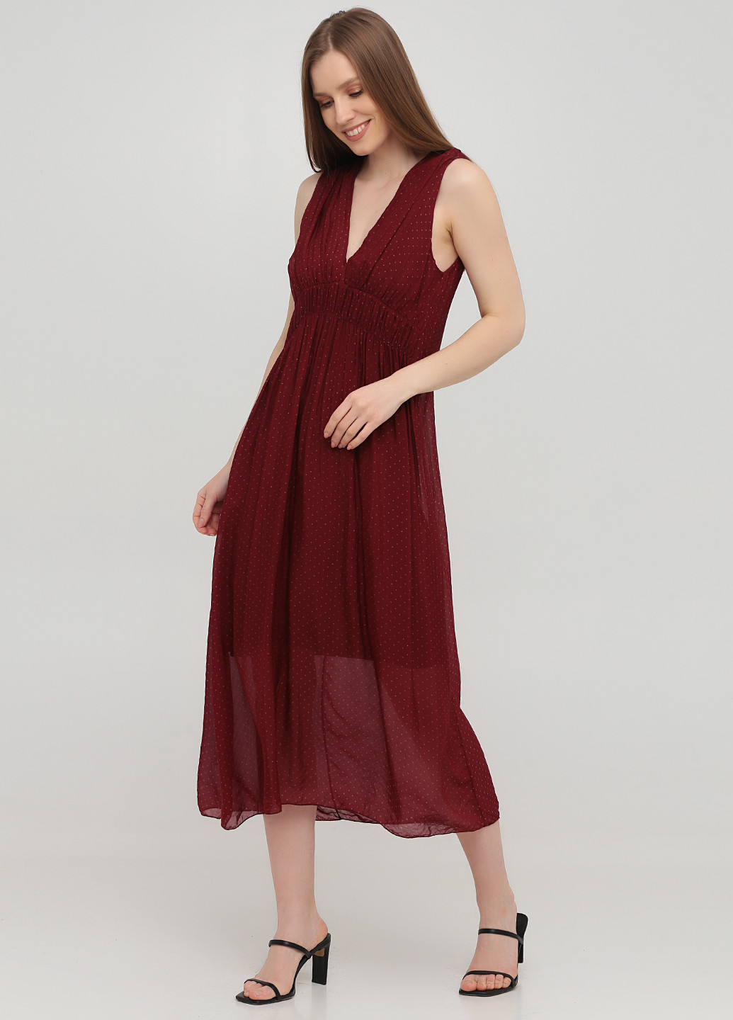 Бордовое кэжуал платье в стиле ампир Sarah Chole в горошек