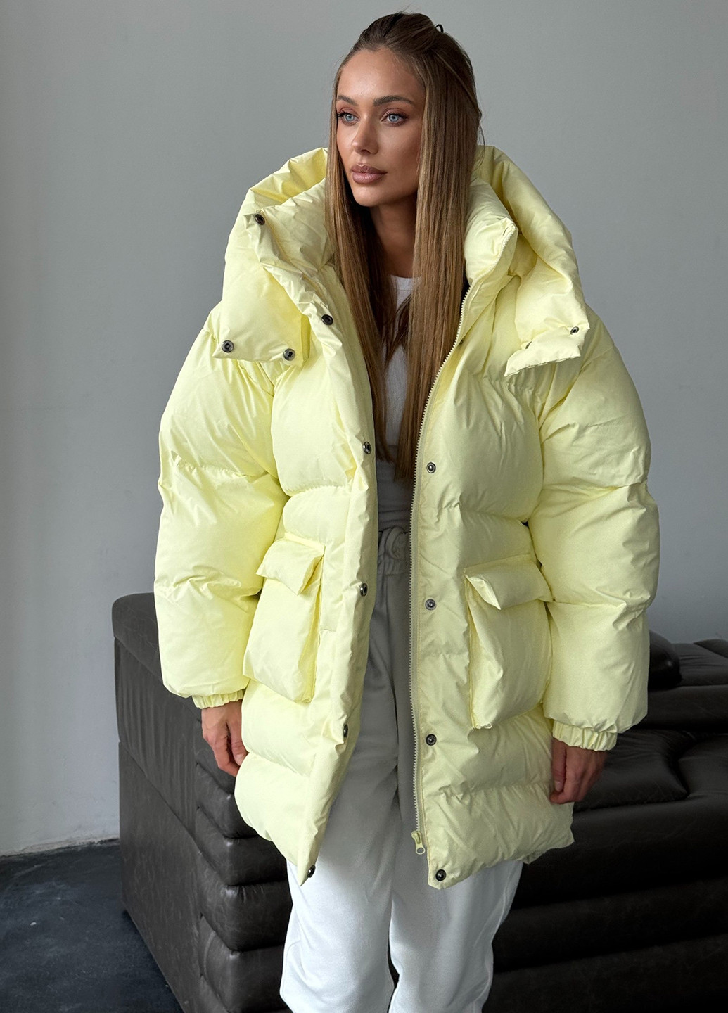 Світло-жовтий зимній Пуховик No Brand