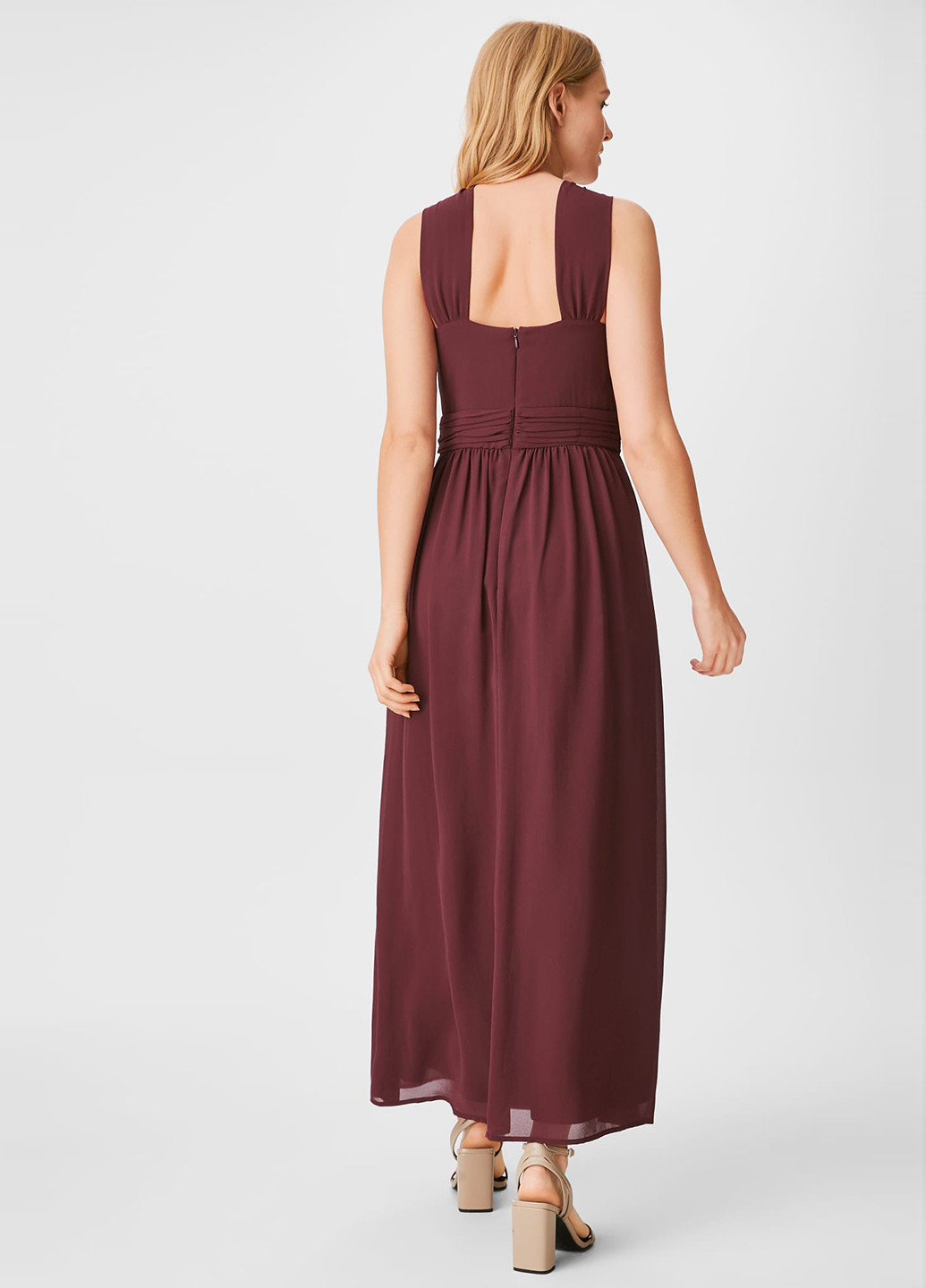 Бордовое коктейльное платье в стиле ампир C&A однотонное