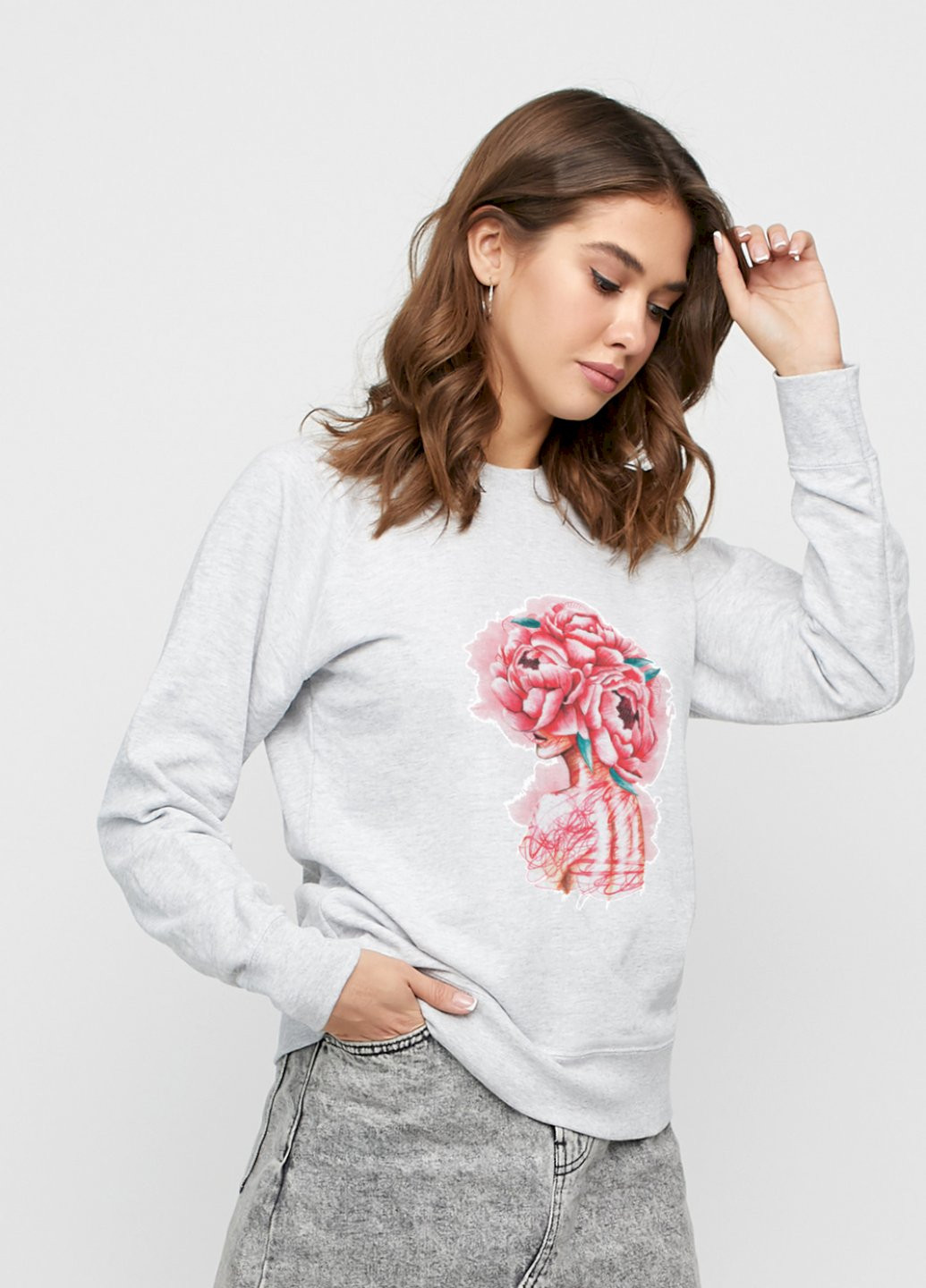 Сірий світшот жіночий /no flis/ YAPPI малюнок (251467750)