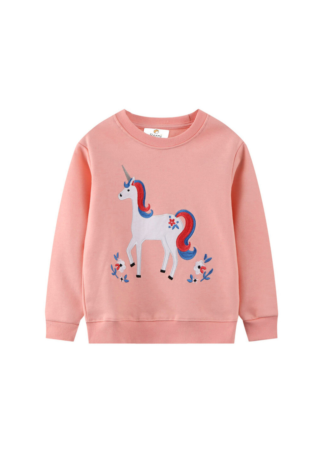 Berni kids свитшот для девочки с изображением единорога персиковый flower unicorn анималистичный персиковый кэжуал хлопок