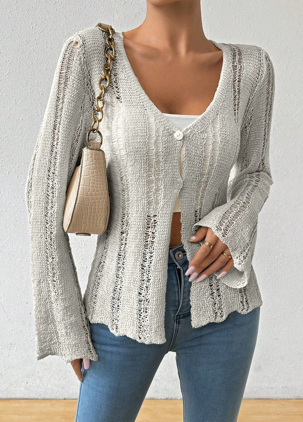 Светло-серый демисезонный кардиган SHEIN